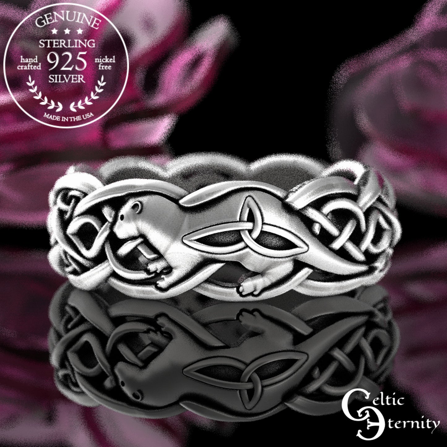 Woman's Sterling Silver Otter Wedding Band - Celtic Knotwork, 3028