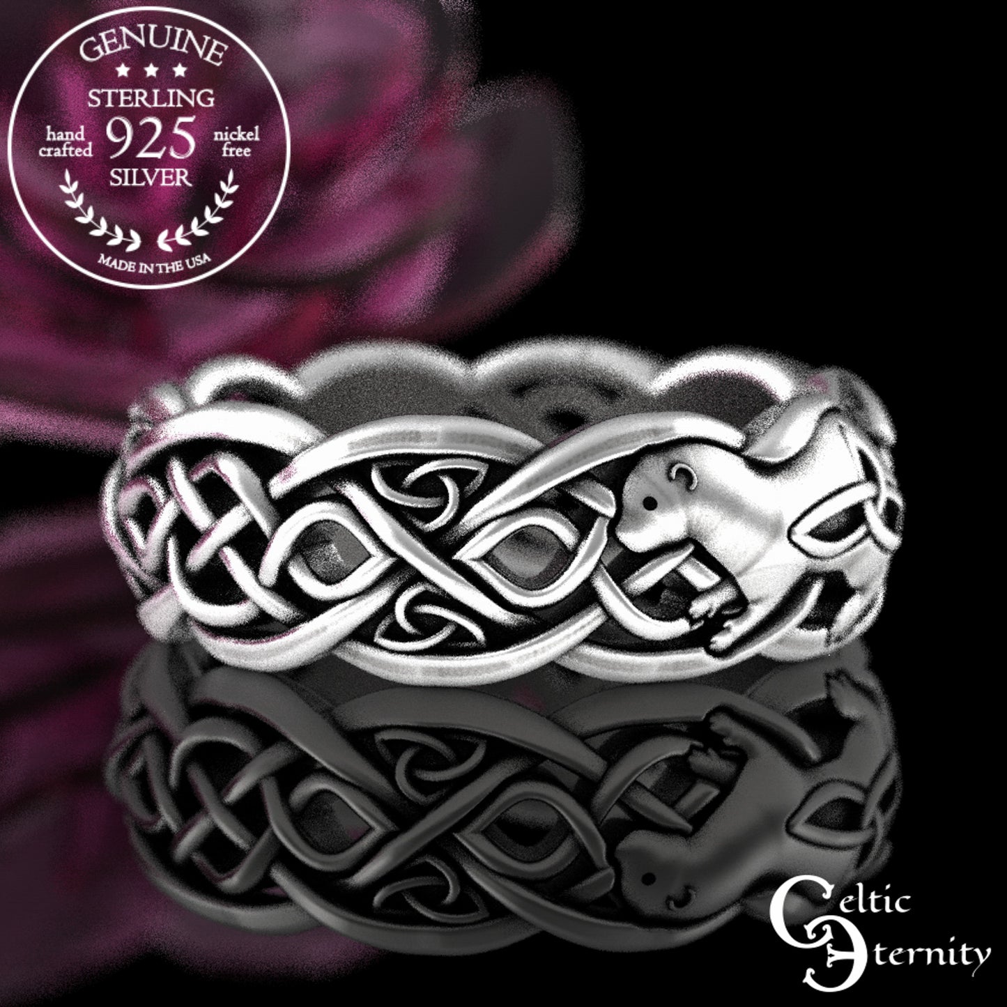 Woman's Sterling Silver Otter Wedding Band - Celtic Knotwork, 3028