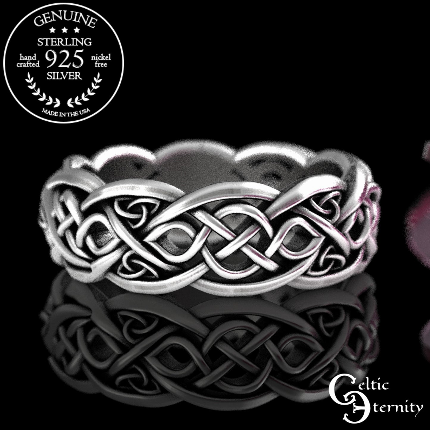 Woman's Sterling Silver Otter Wedding Band - Celtic Knotwork, 3028