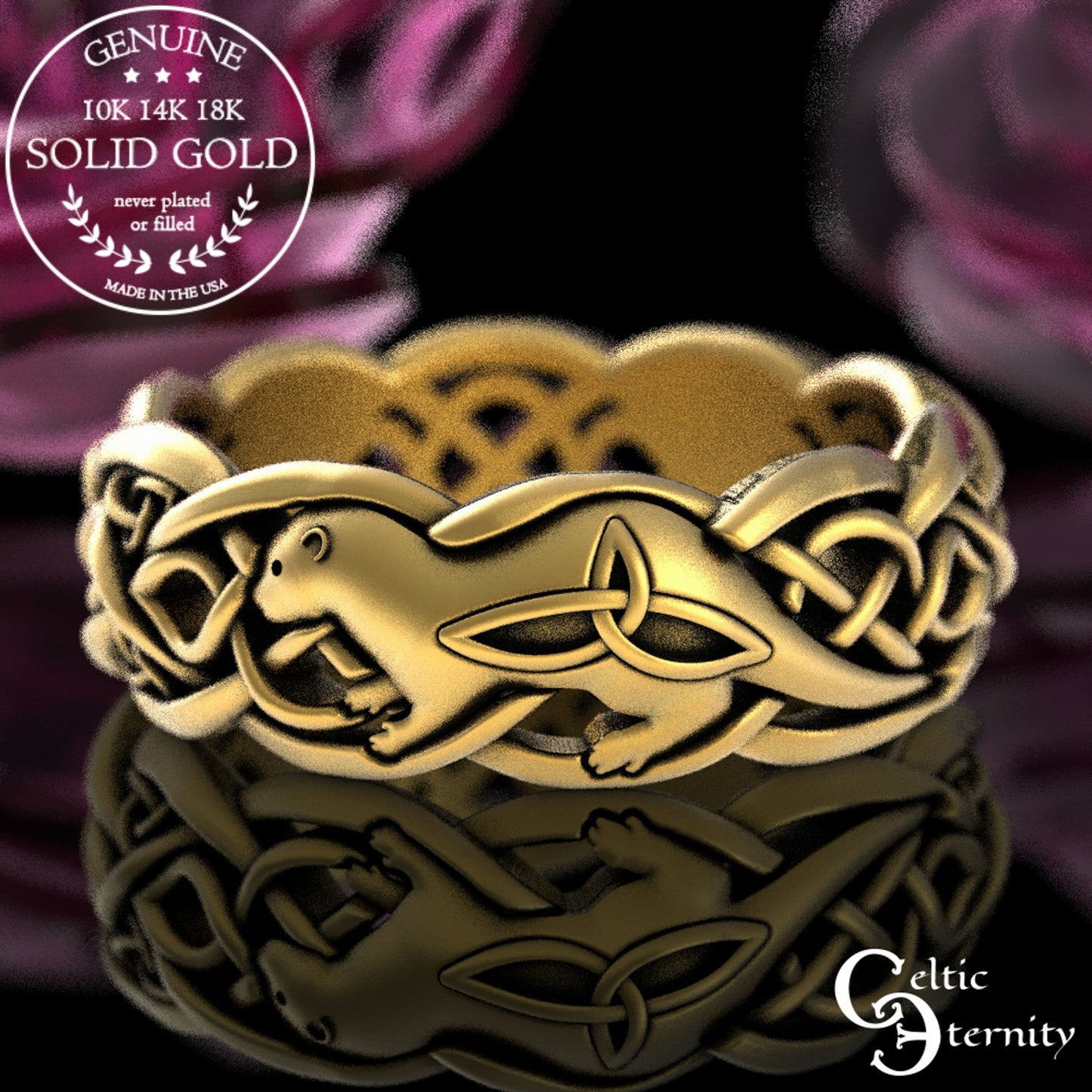 Woman's Sterling Silver Otter Wedding Band - Celtic Knotwork, 3028