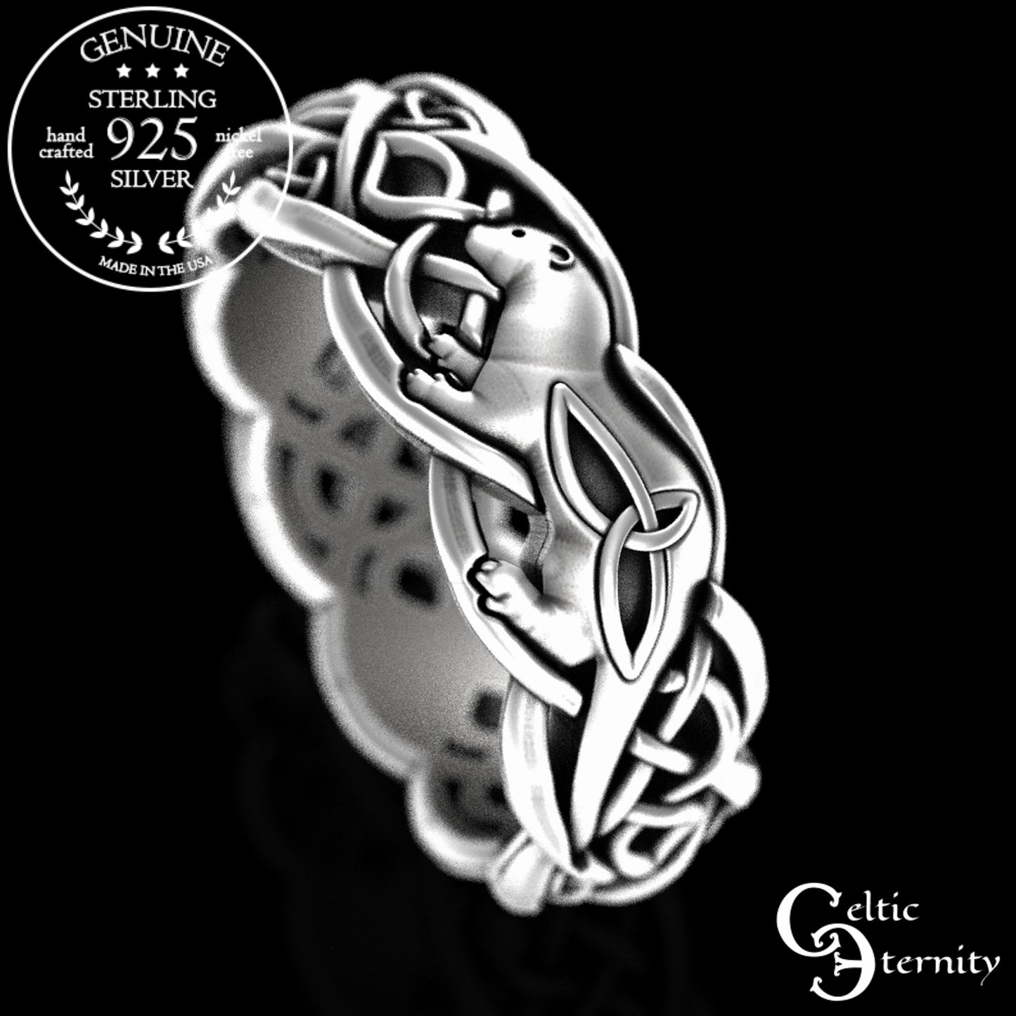 Woman's Sterling Silver Otter Wedding Band - Celtic Knotwork, 3028