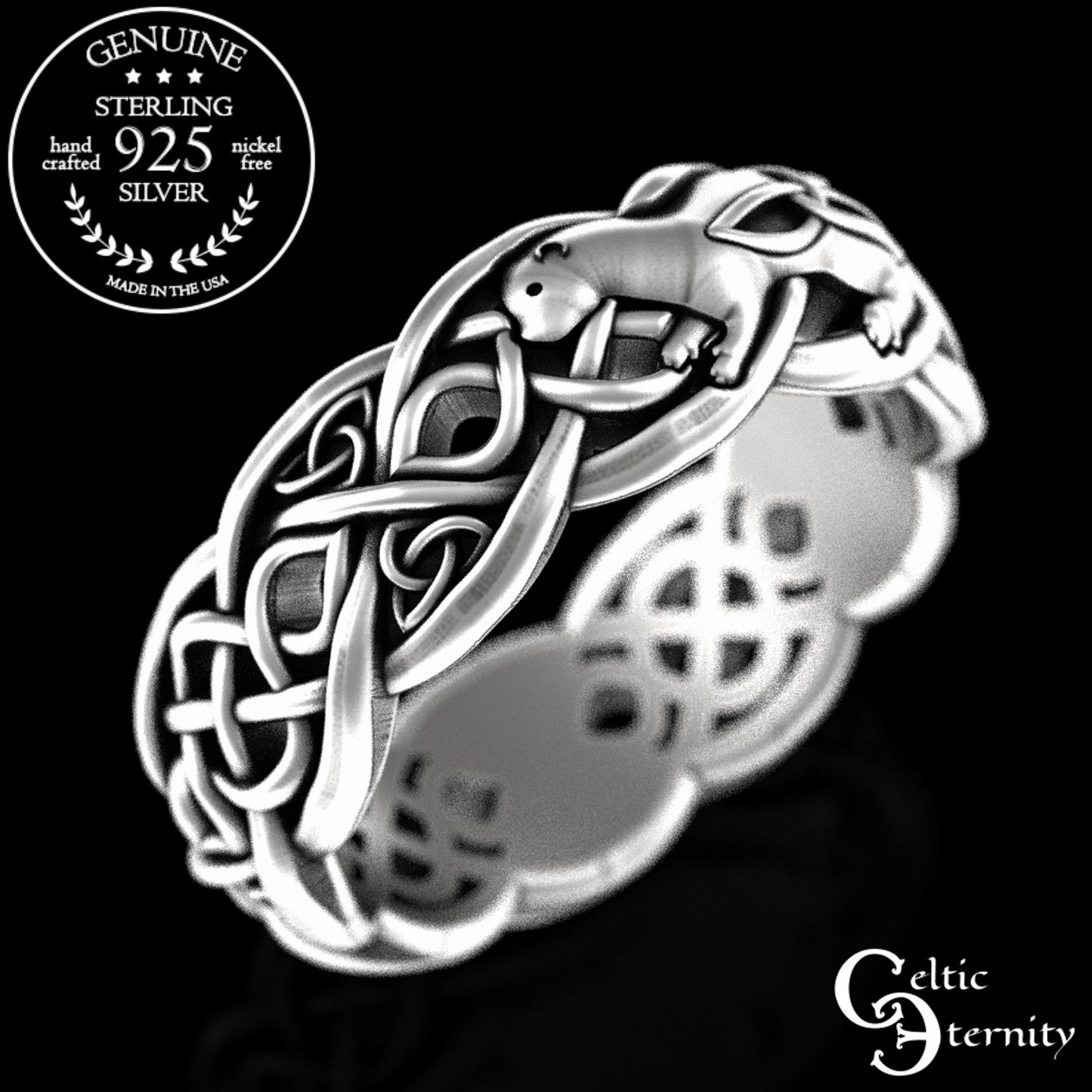 Woman's Sterling Silver Otter Wedding Band - Celtic Knotwork, 3028