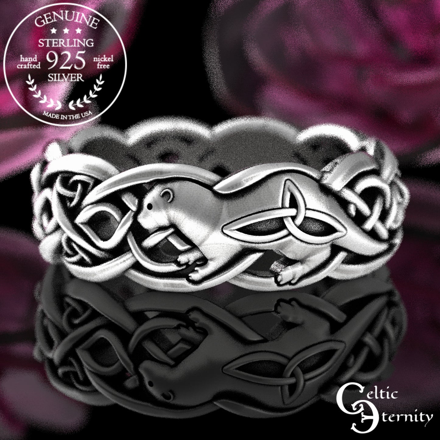Woman's Sterling Silver Otter Wedding Band - Celtic Knotwork, 3028