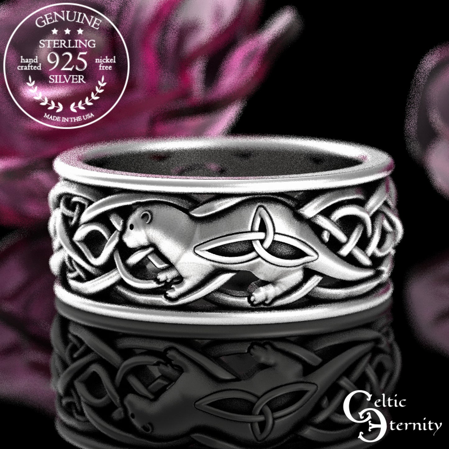 Sterling Silver Men's Otter Wedding Band - Irish Knotwork, 3029