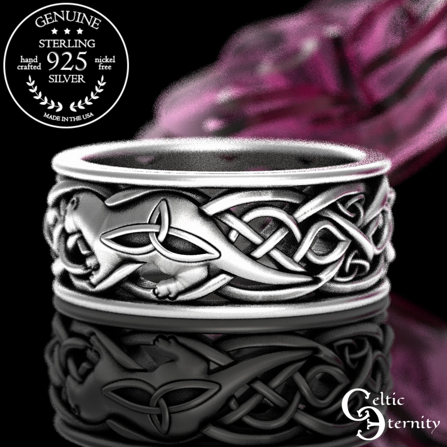 Sterling Silver Men's Otter Wedding Band - Irish Knotwork, 3029