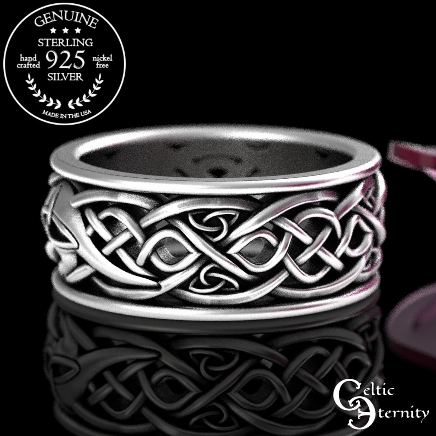 Sterling Silver Men's Otter Wedding Band - Irish Knotwork, 3029