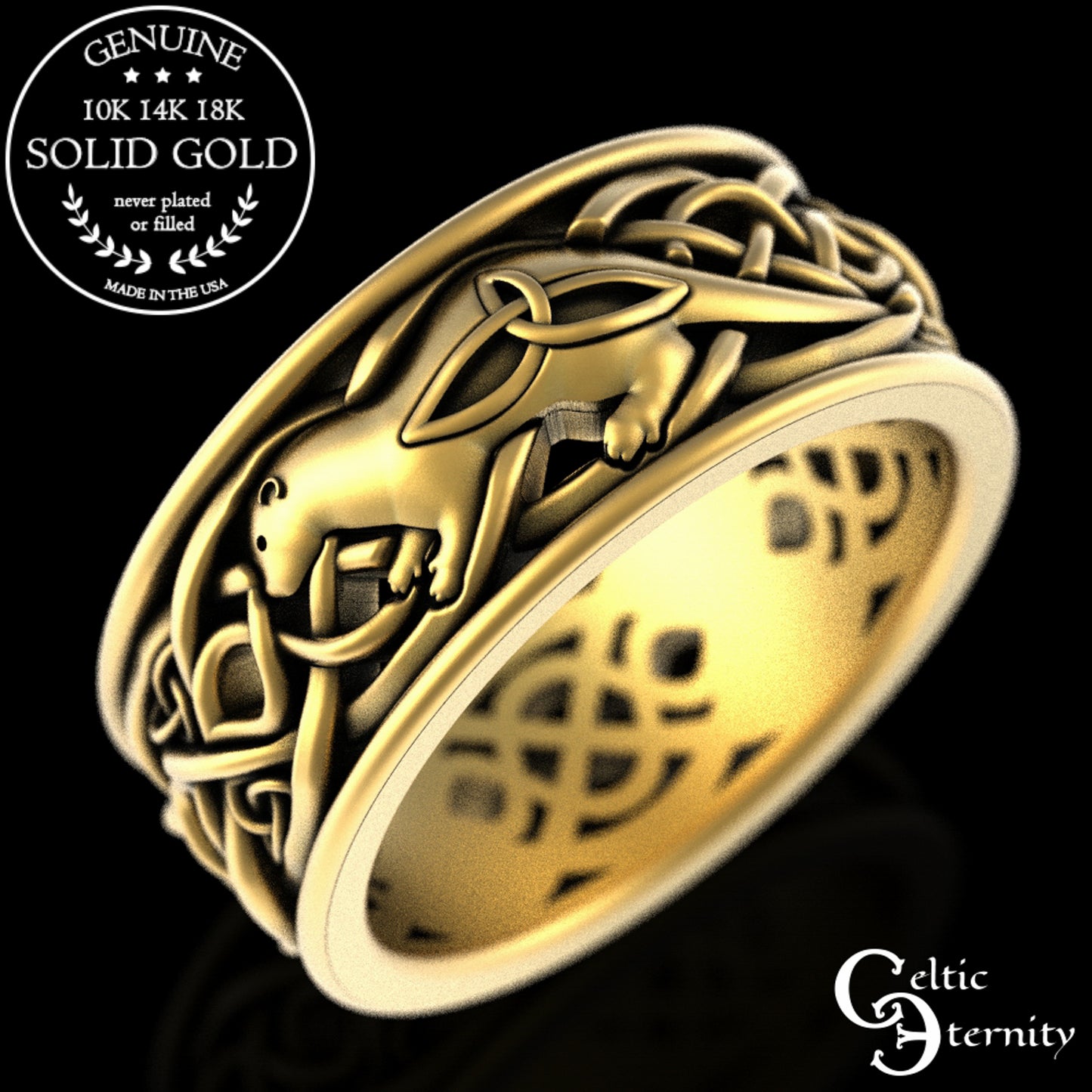 Sterling Silver Men's Otter Wedding Band - Irish Knotwork, 3029