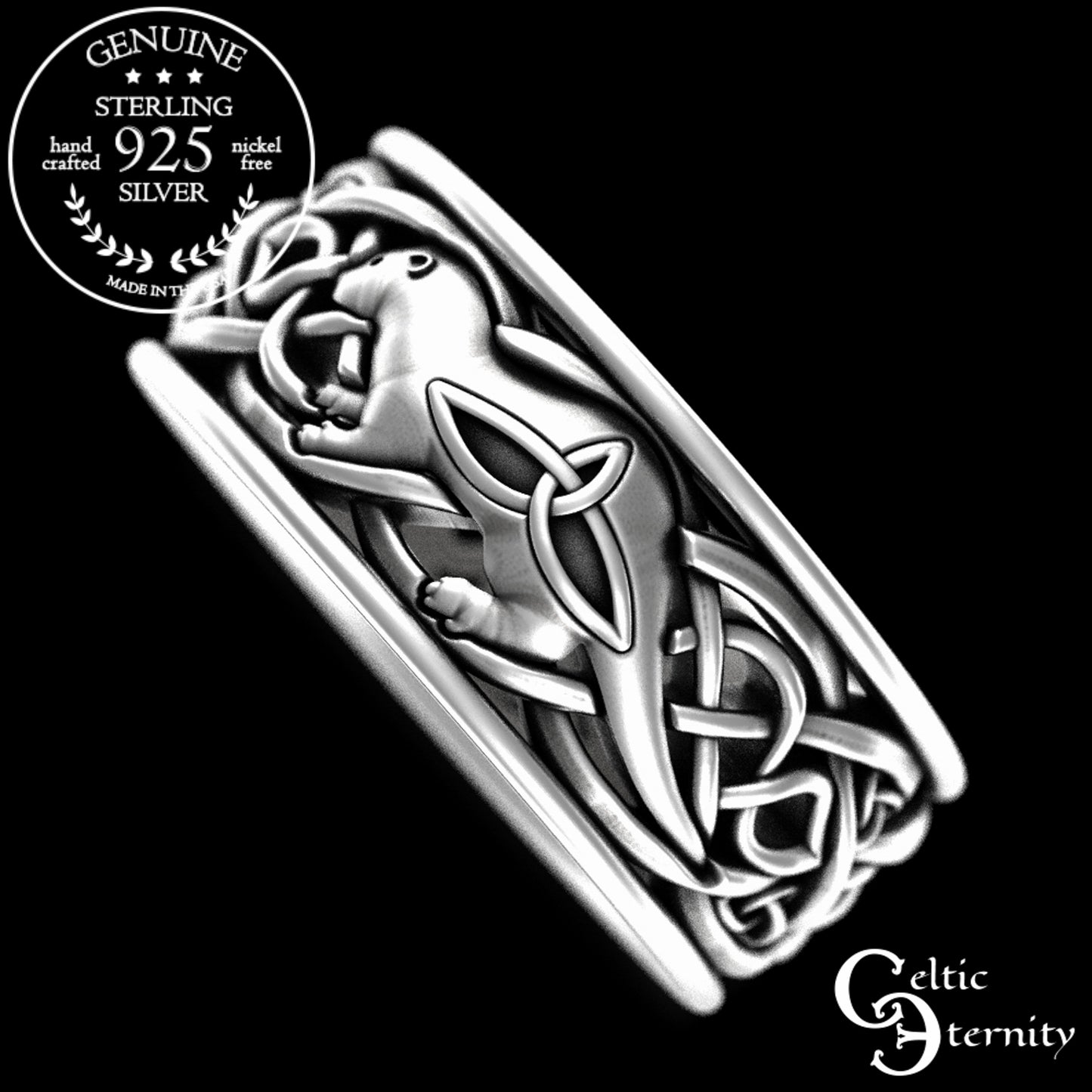Sterling Silver Men's Otter Wedding Band - Irish Knotwork, 3029