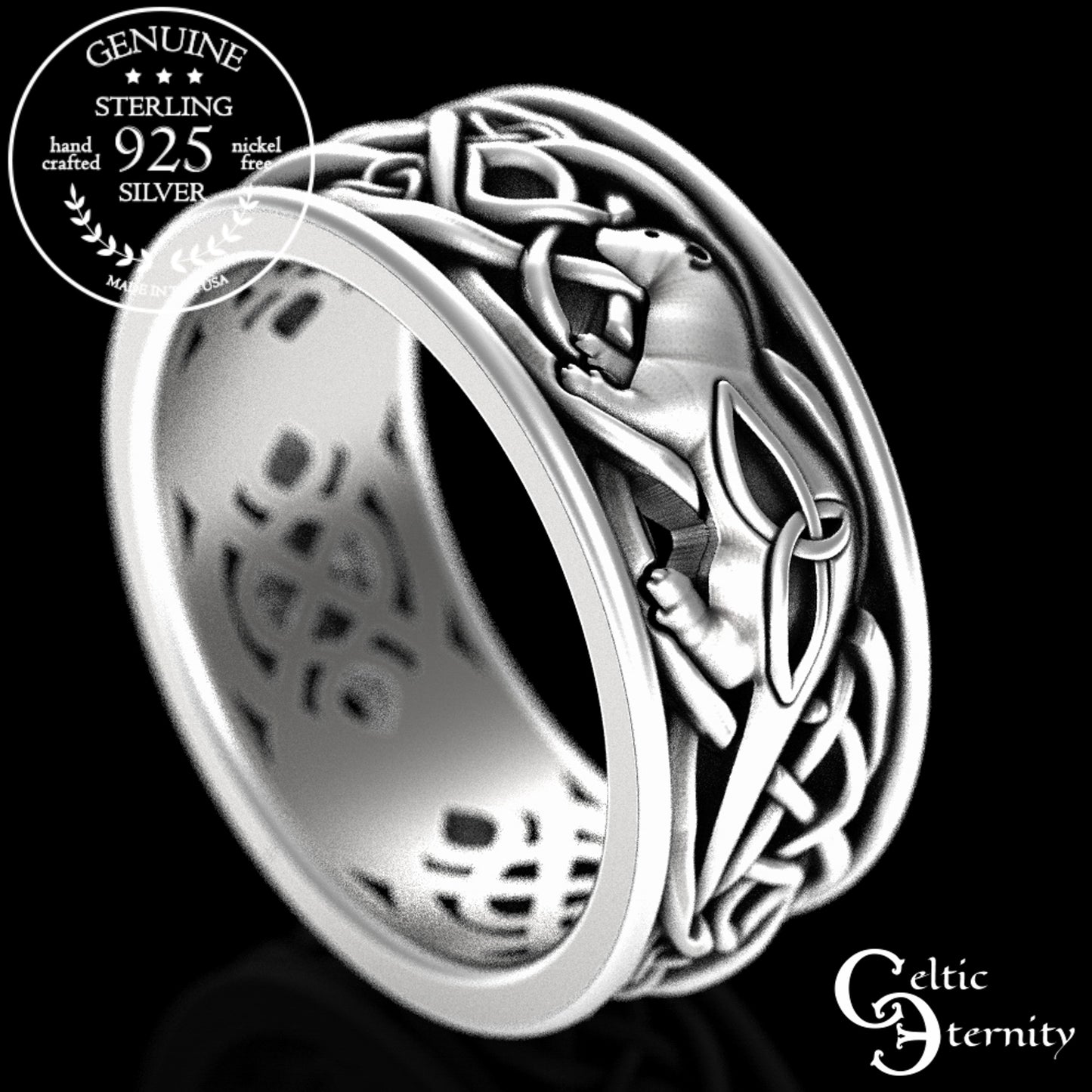 Sterling Silver Men's Otter Wedding Band - Irish Knotwork, 3029