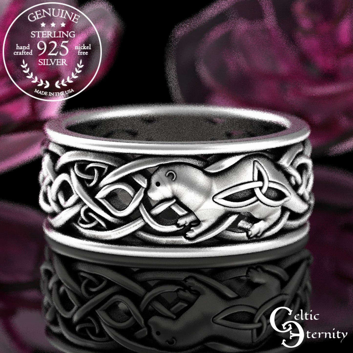 Sterling Silver Men's Otter Wedding Band - Irish Knotwork, 3029