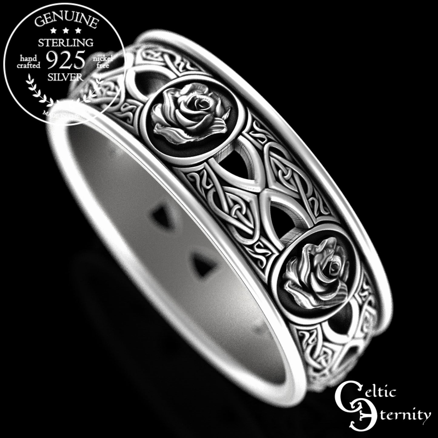 Sterling His Hers Celtic Rose Wedding Band Set - Heart Knotwork, 3043 3044