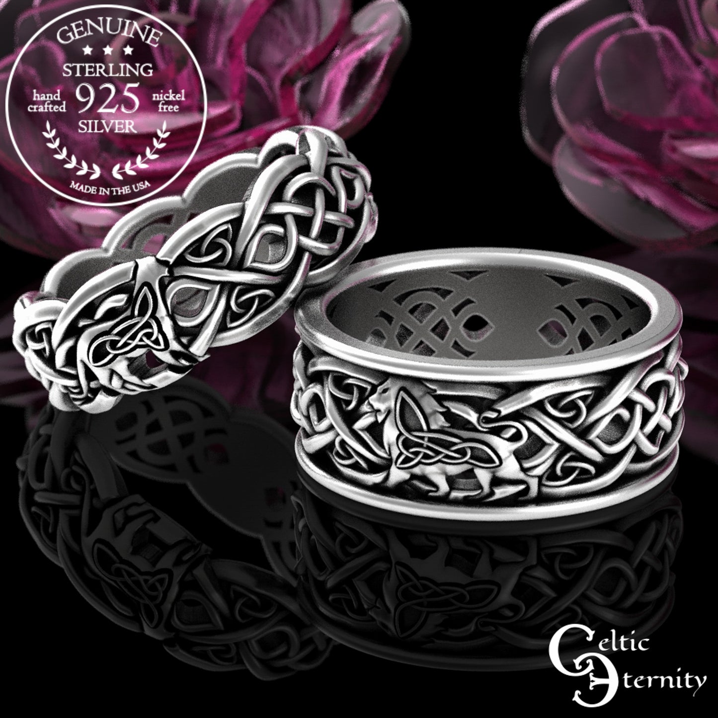 Sterling His Hers Lion & Lioness Matching Wedding Band Set, 3048