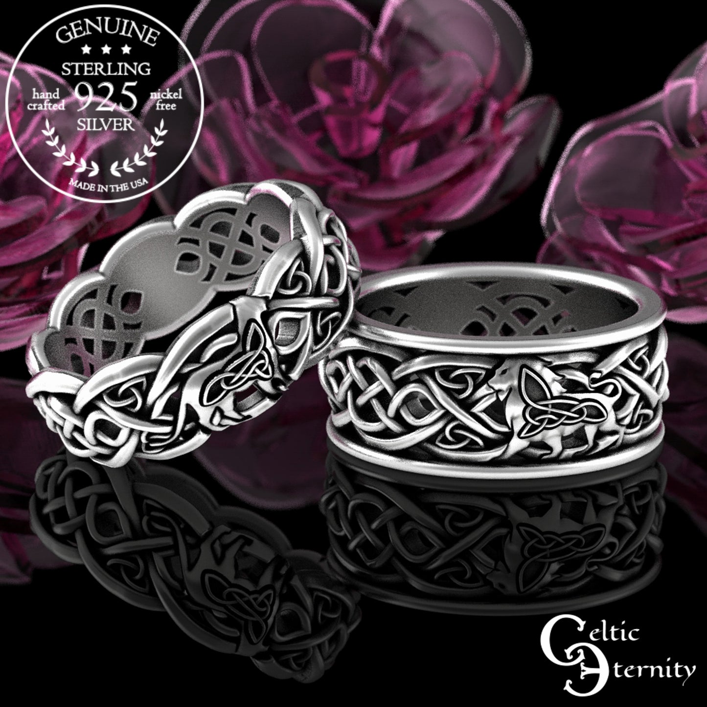 Sterling His Hers Lion & Lioness Matching Wedding Band Set, 3048