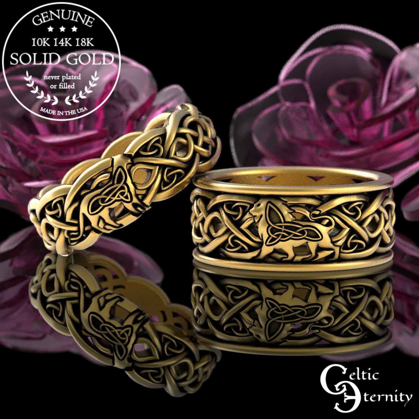 Sterling His Hers Lion & Lioness Matching Wedding Band Set, 3048