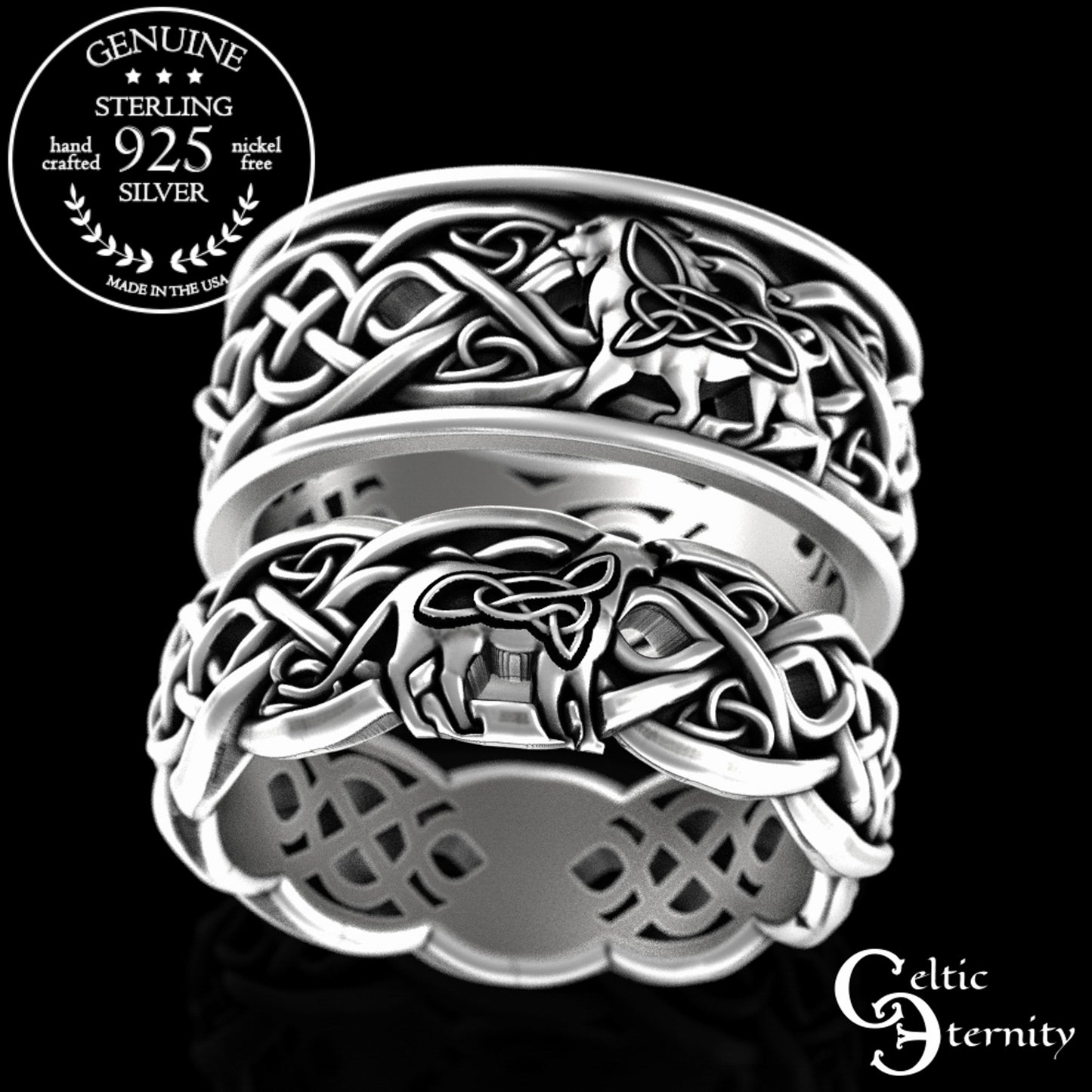 Sterling His Hers Lion & Lioness Matching Wedding Band Set, 3048