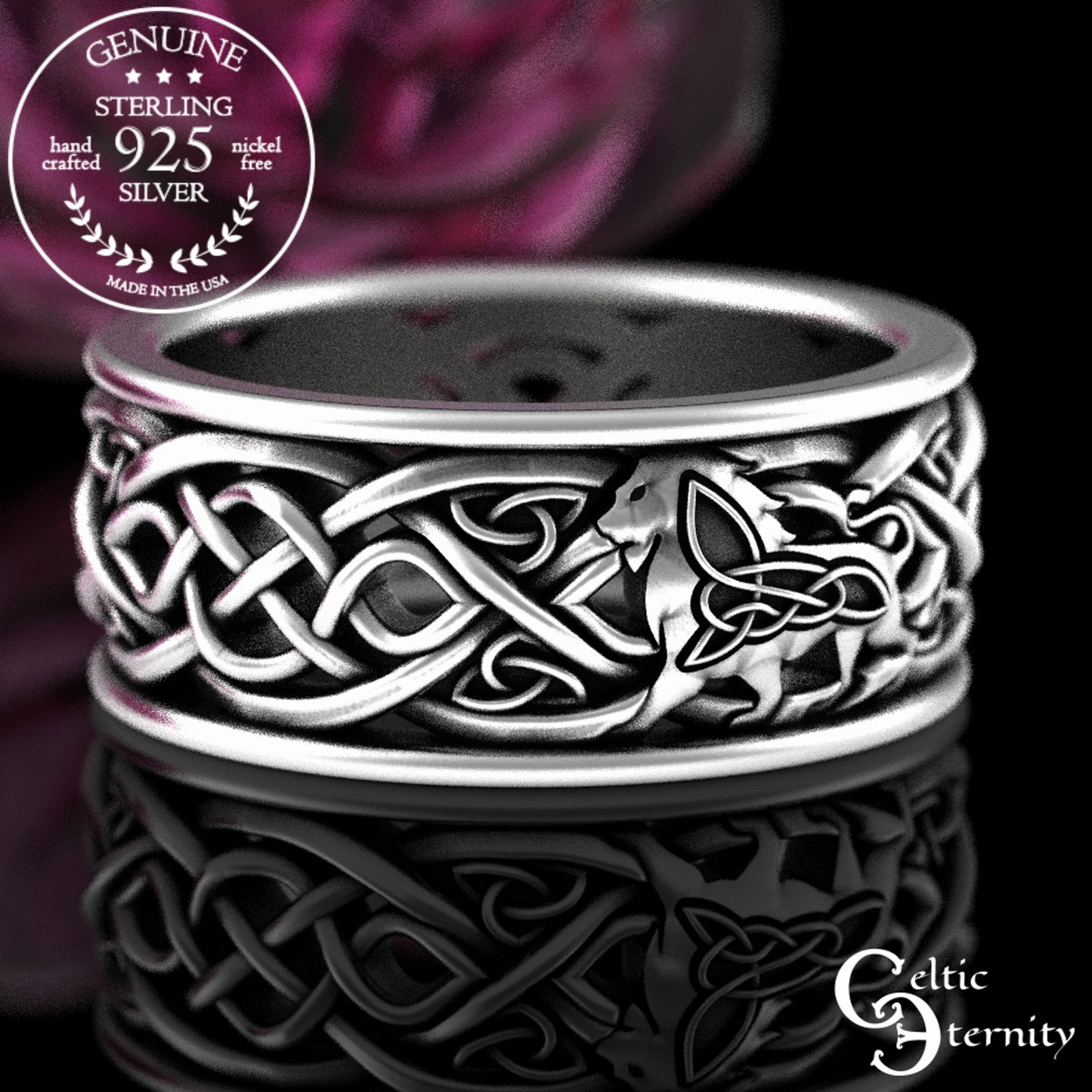 Men's Sterling Silver Lion & Irish Knotwork Wedding Band, 3048