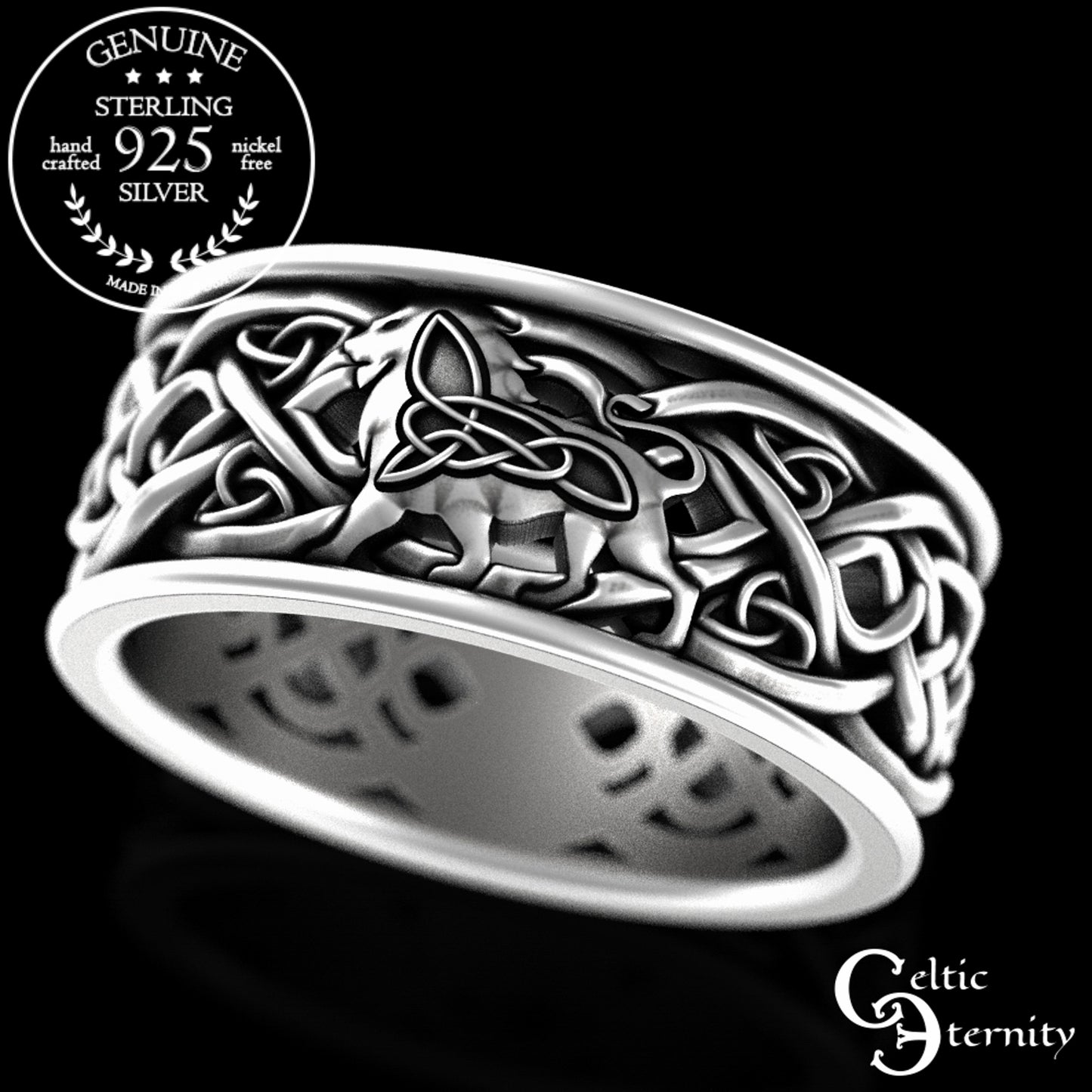 Men's Sterling Silver Lion & Irish Knotwork Wedding Band, 3048
