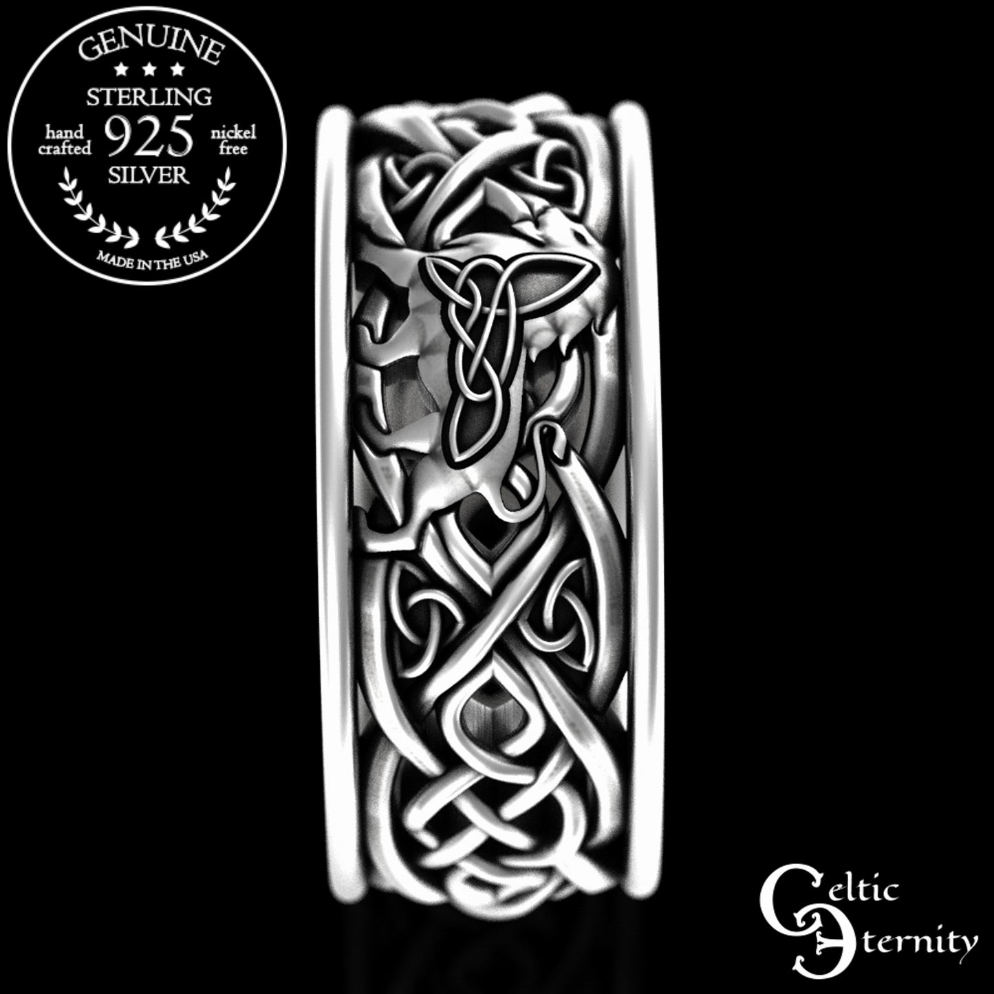 Men's Sterling Silver Lion & Irish Knotwork Wedding Band, 3048