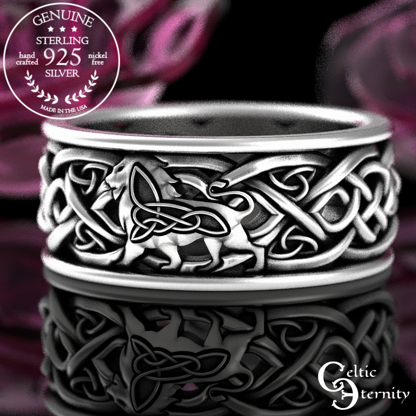 Sterling His Hers Lion & Lioness Matching Wedding Band Set, 3048