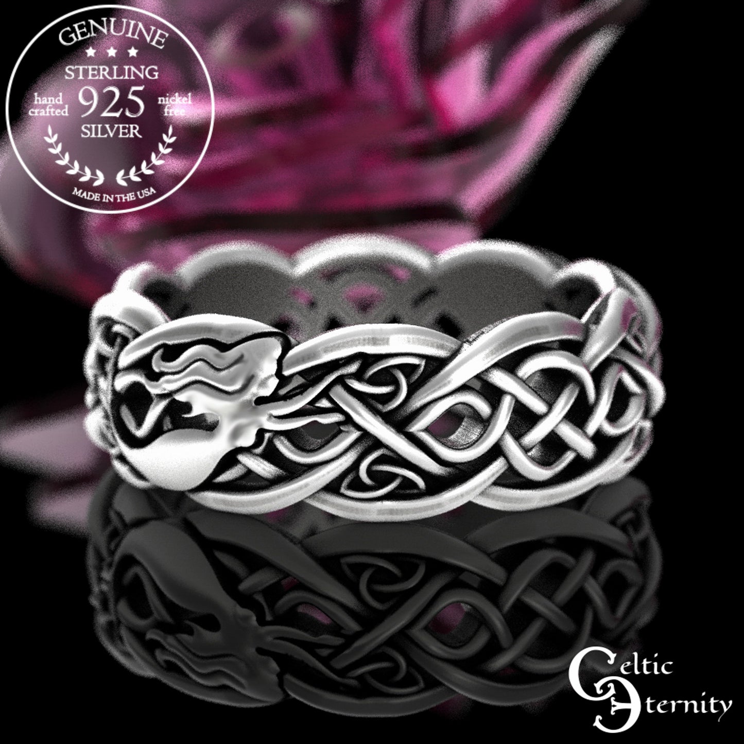 Sterling Silver Mermaid & Infinity Knot Wedding Band, 3056