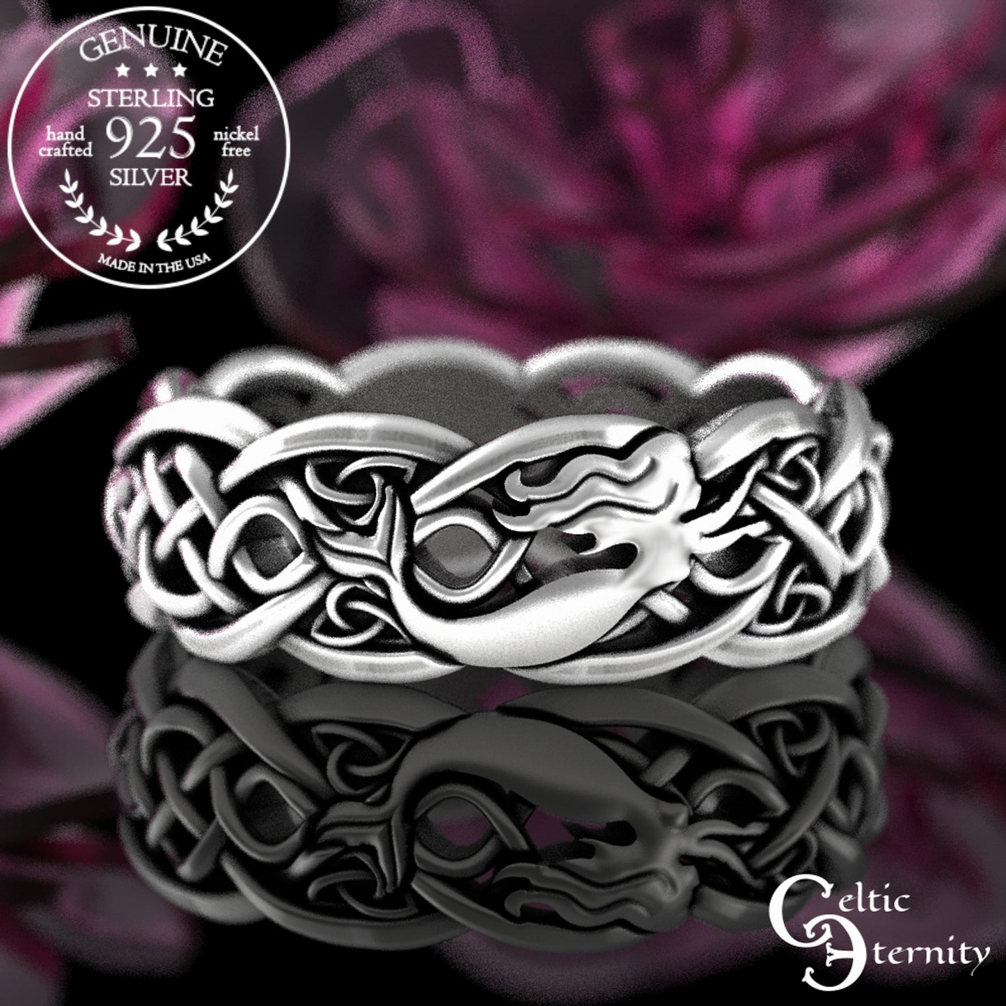 Sterling Silver Mermaid & Infinity Knot Wedding Band, 3056