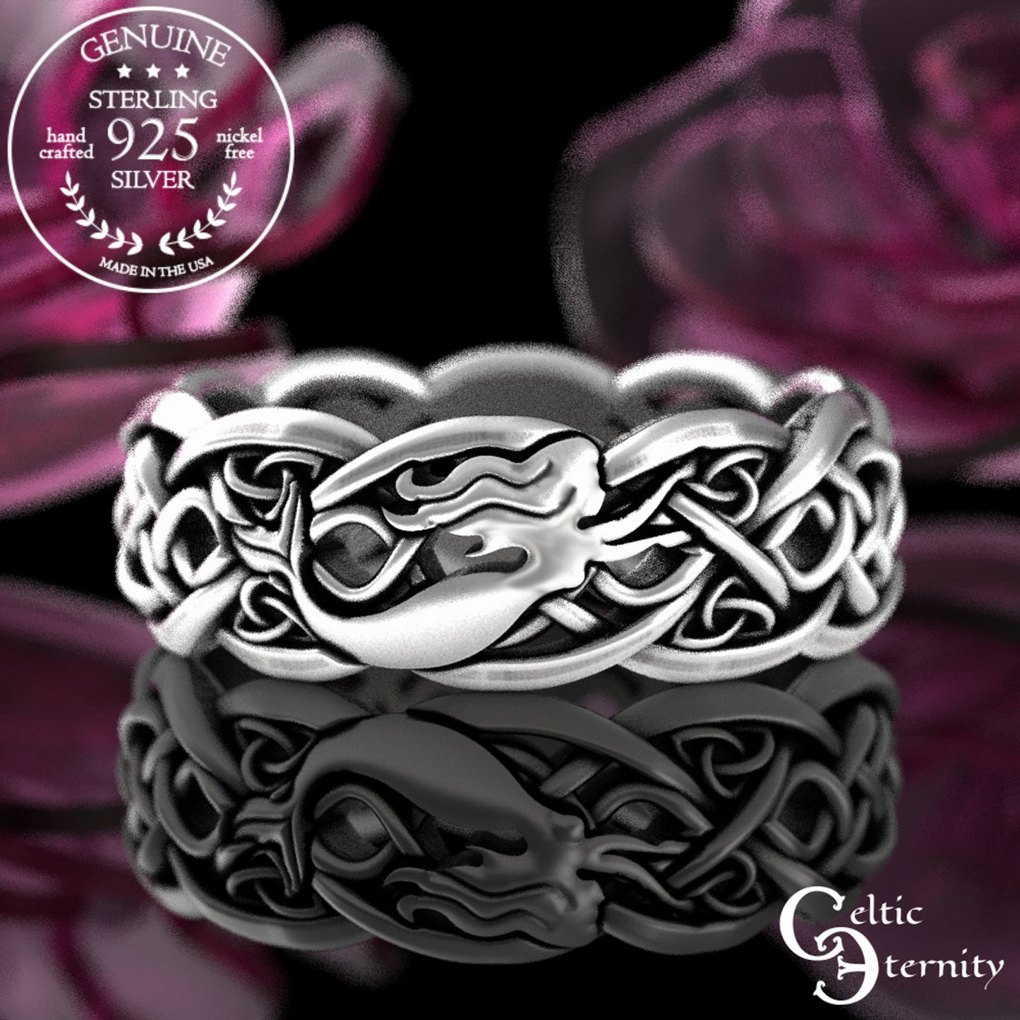 Sterling Silver Mermaid & Infinity Knot Wedding Band, 3056