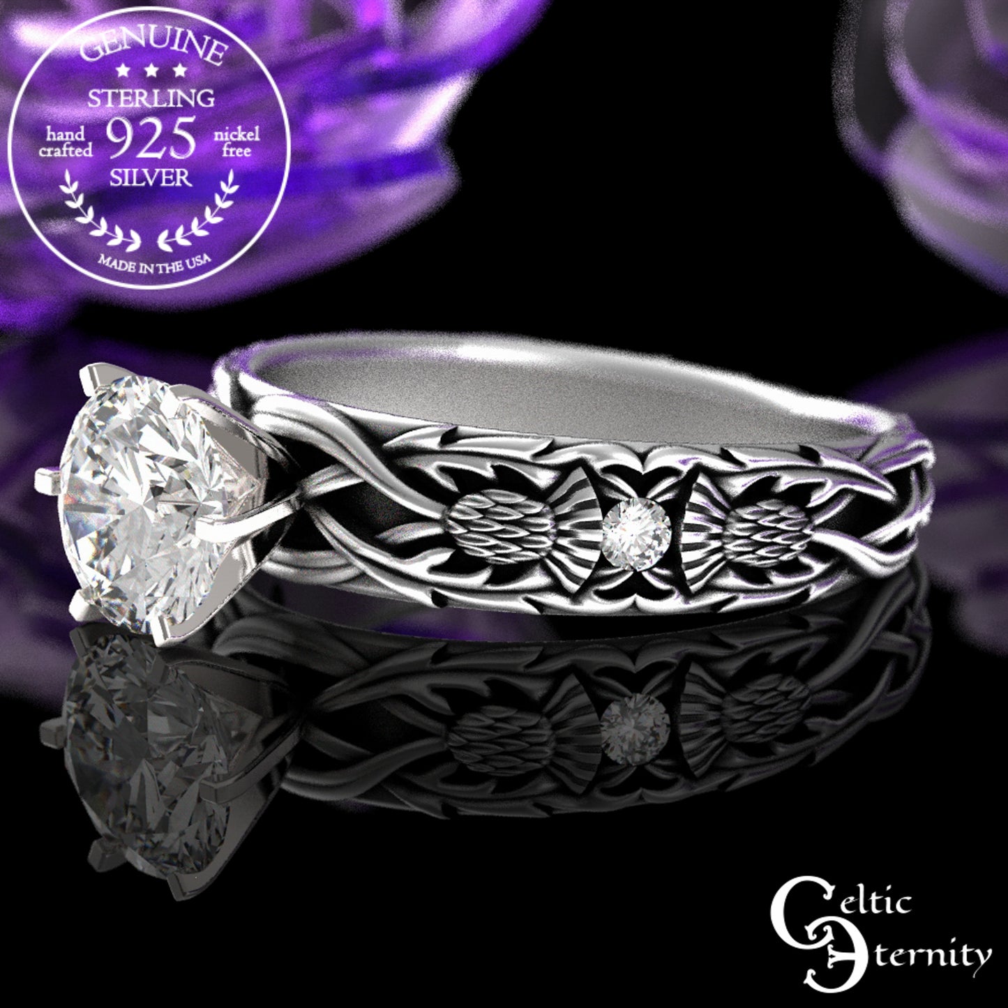 Sterling & Alexandrite Scottish Thistle Engagement Ring, 3062