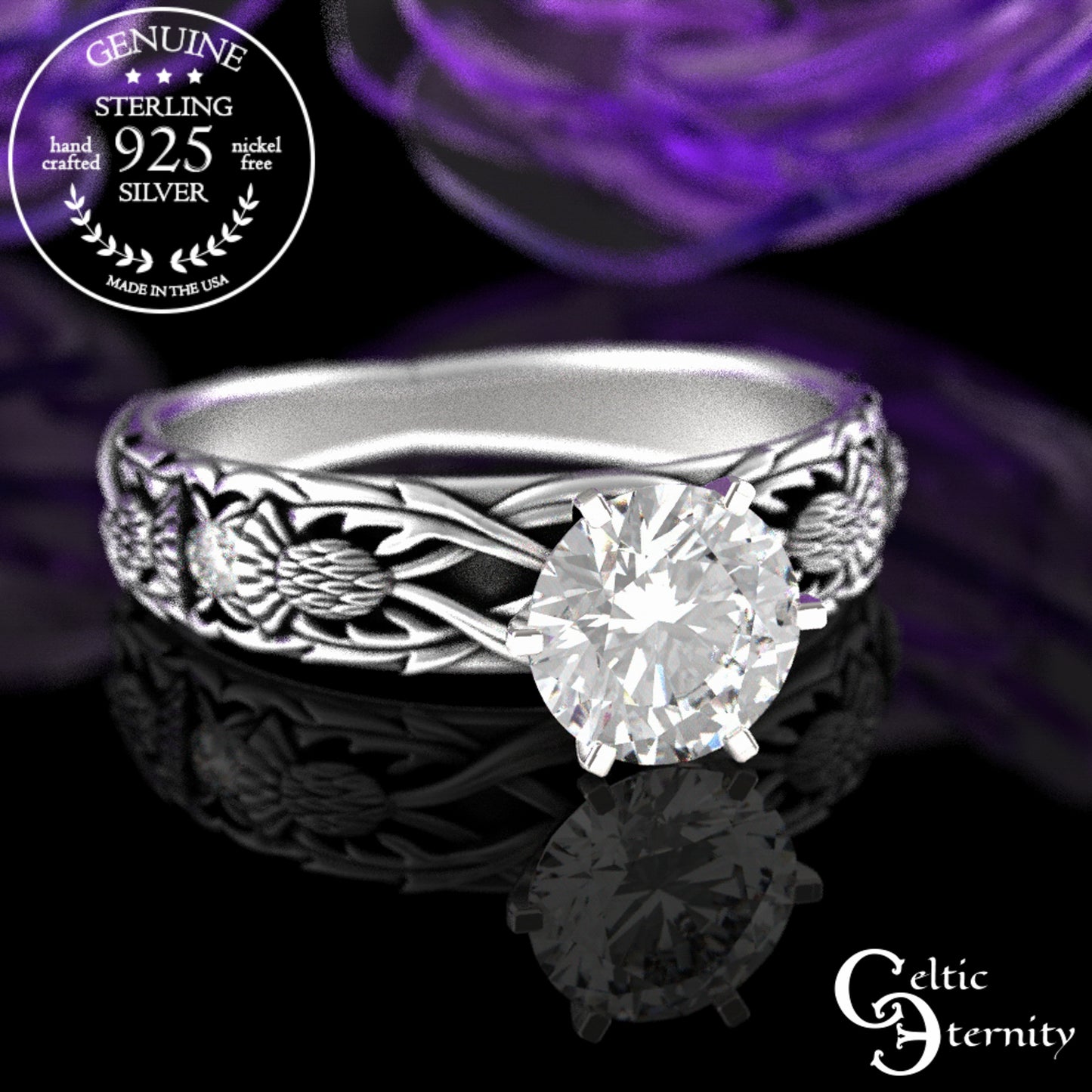 Sterling & Alexandrite Scottish Thistle Engagement Ring, 3062