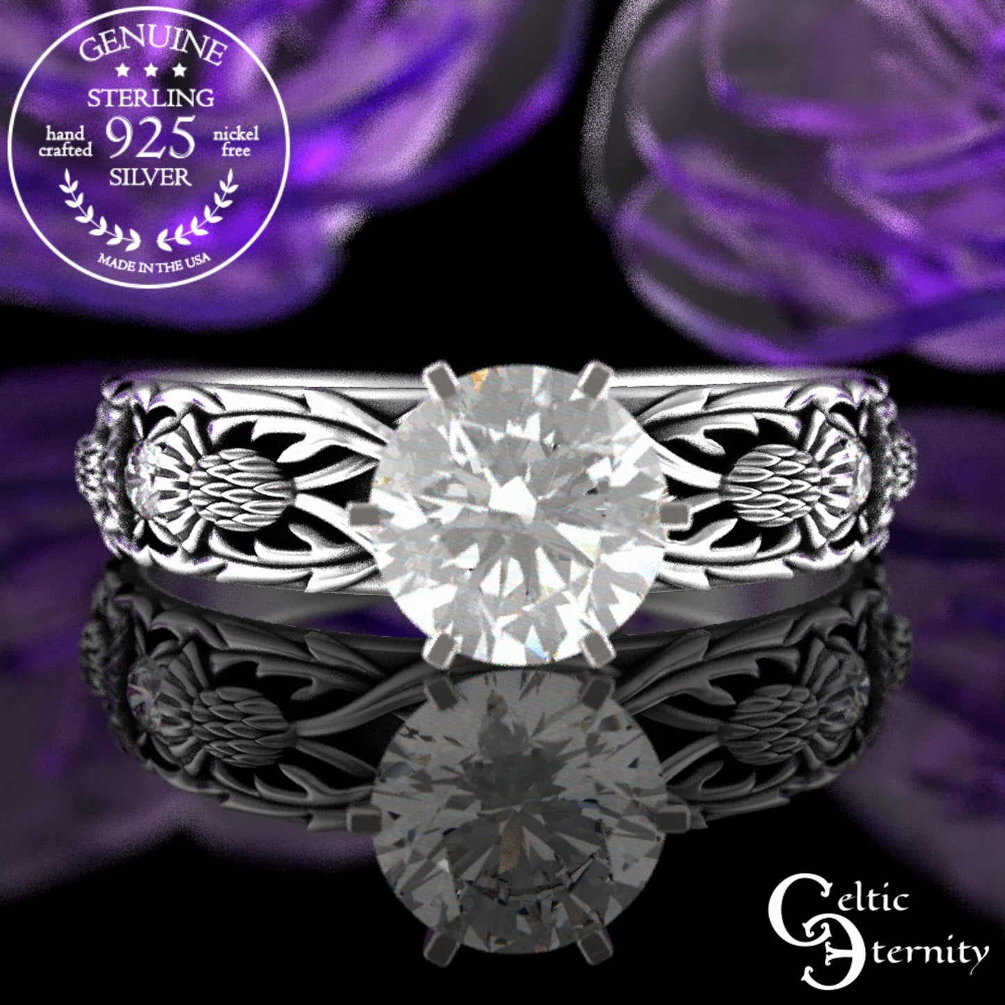 Sterling & Alexandrite Scottish Thistle Engagement Ring, 3062