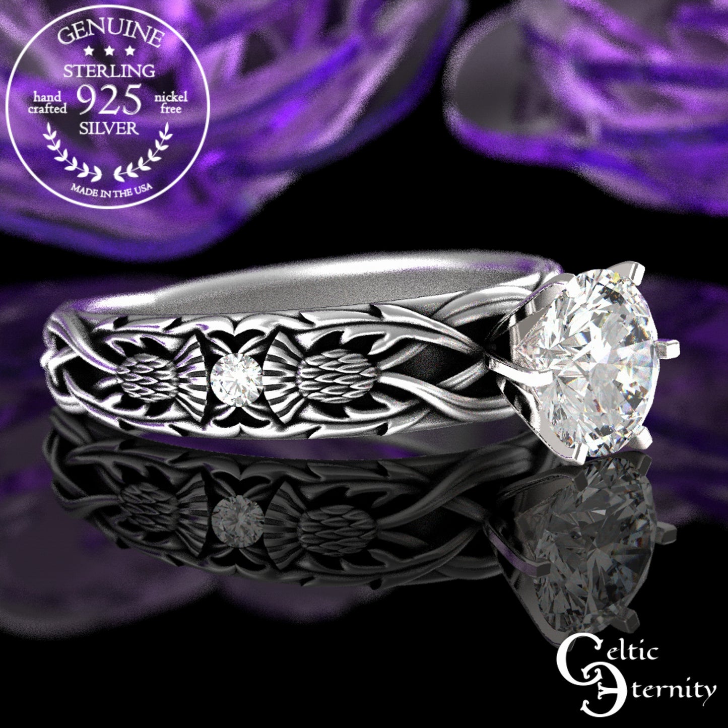 Sterling & Alexandrite Scottish Thistle Engagement Ring, 3062