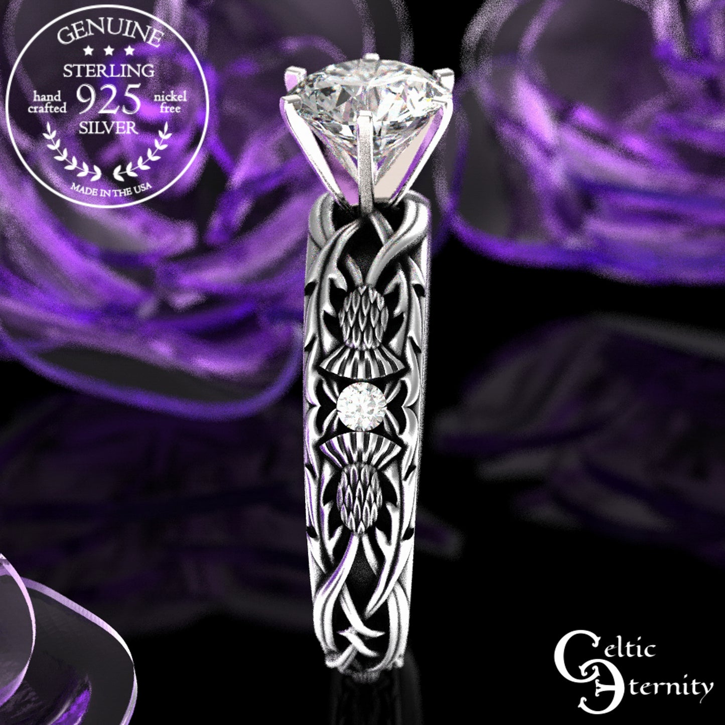Sterling & Alexandrite Scottish Thistle Engagement Ring, 3062