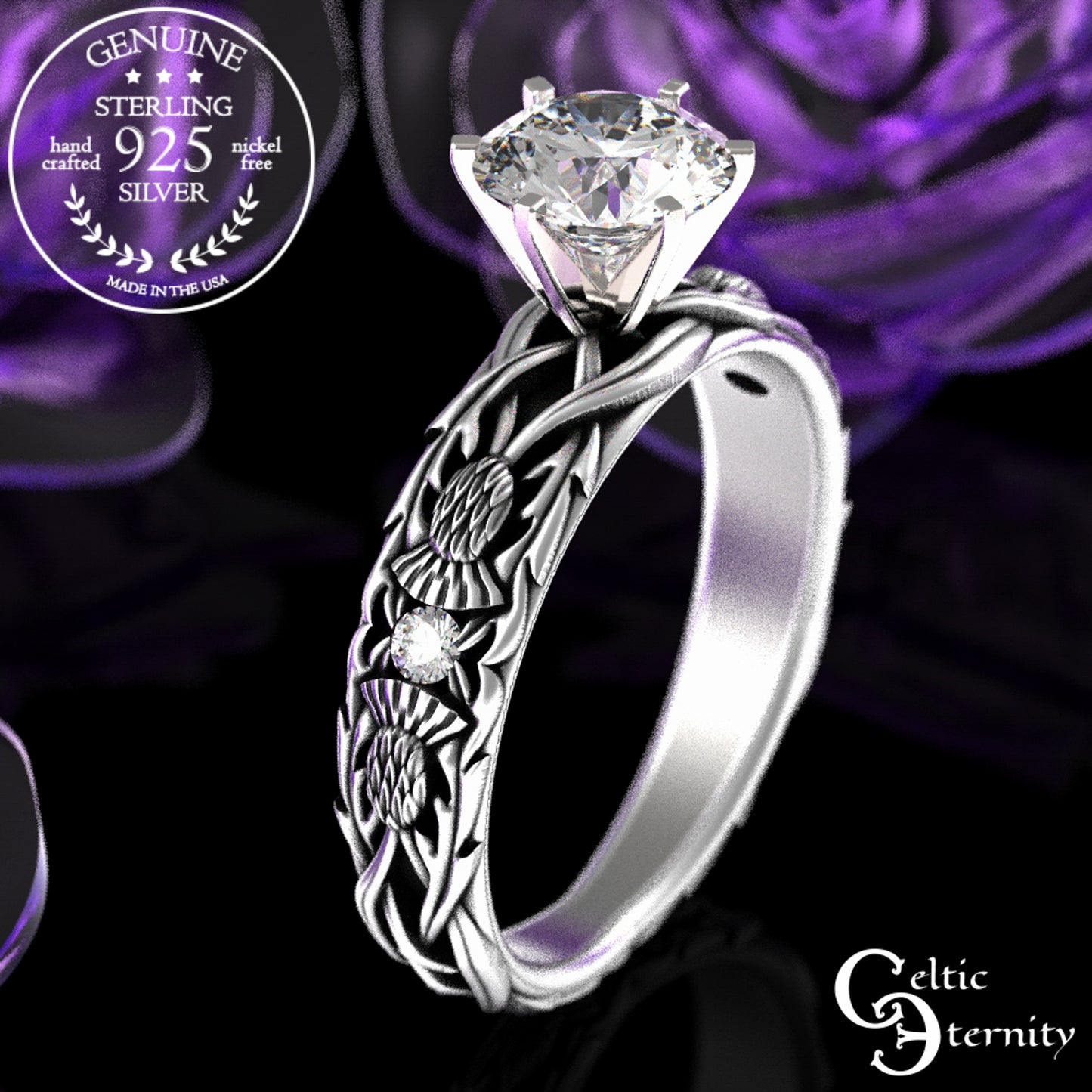Sterling & Alexandrite Scottish Thistle Engagement Ring, 3062