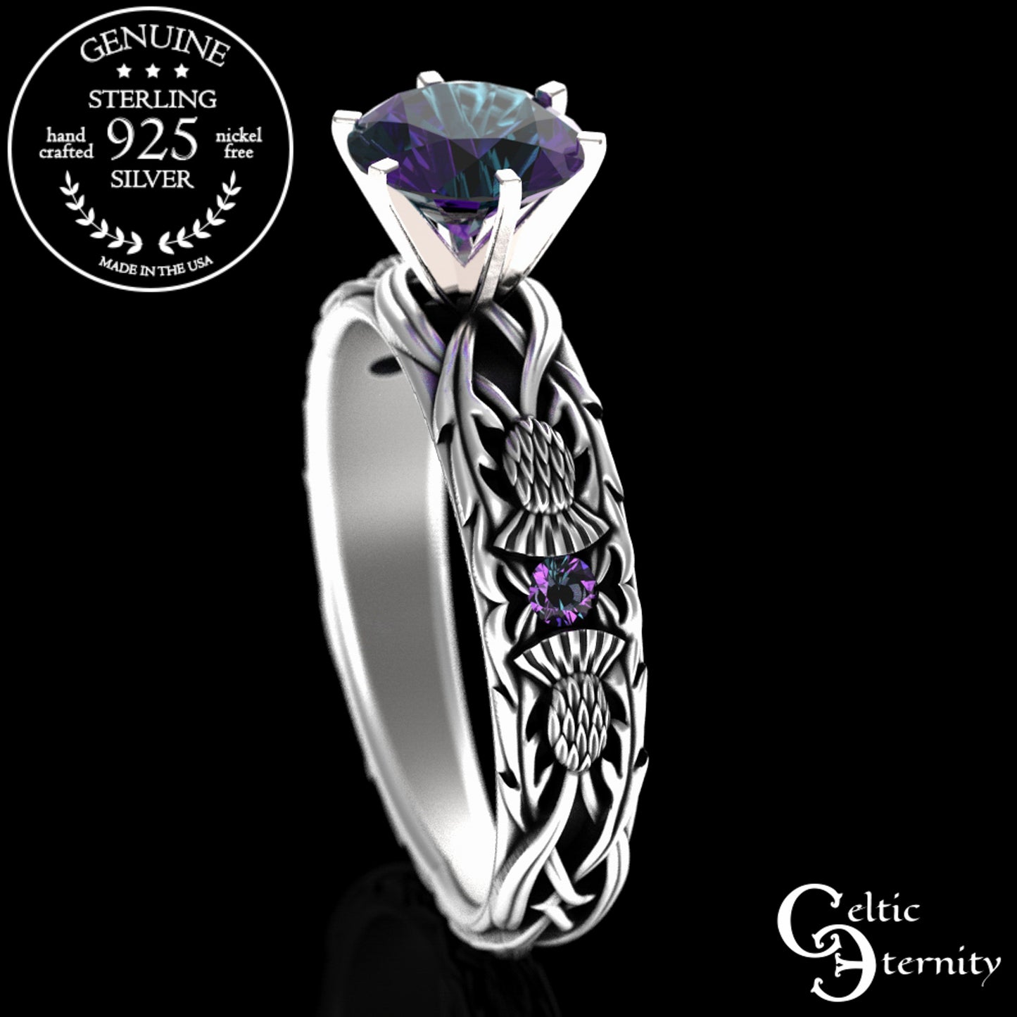Sterling & Alexandrite Scottish Thistle Engagement Ring, 3062