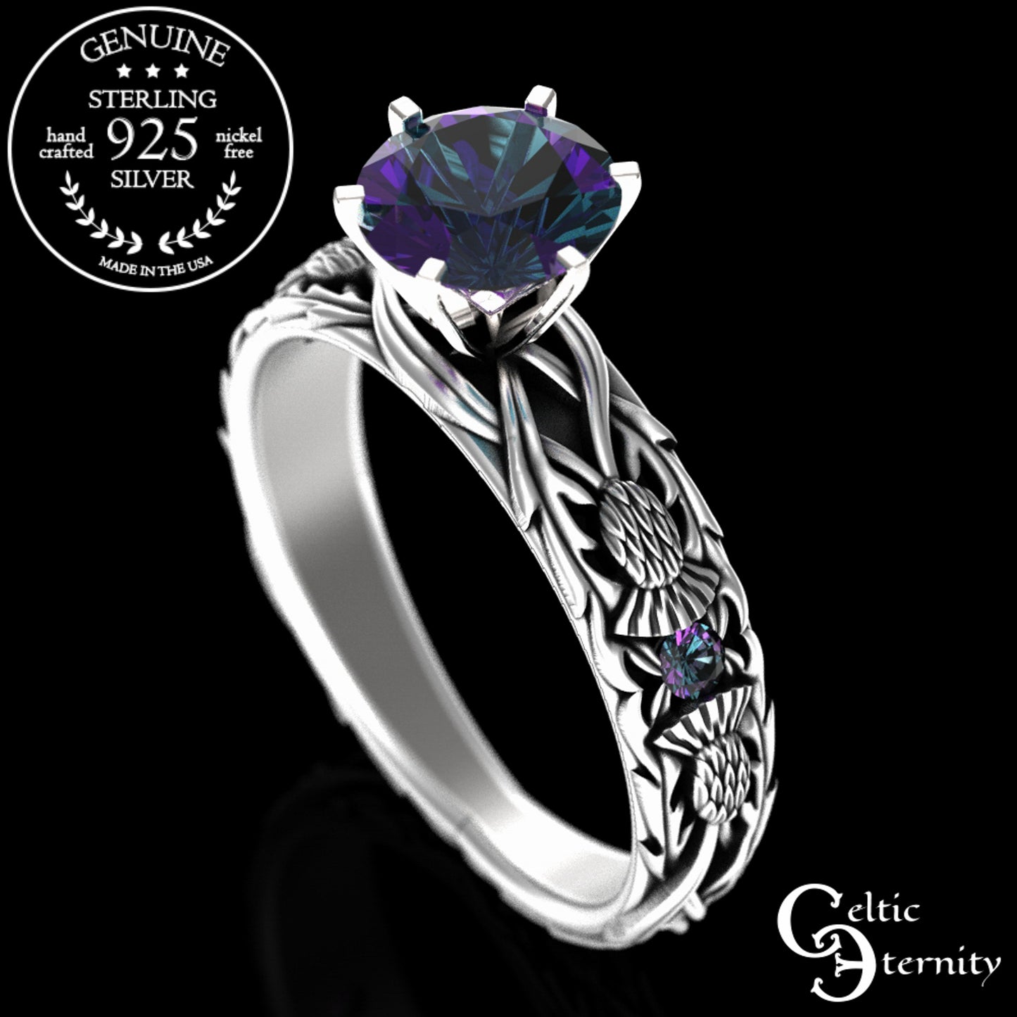 Sterling & Alexandrite Scottish Thistle Engagement Ring, 3062