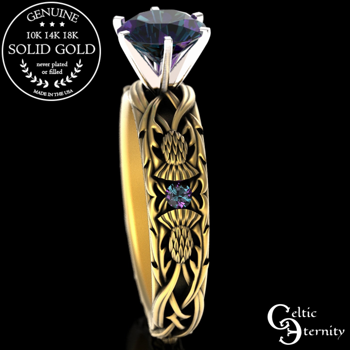 Sterling & Alexandrite Scottish Thistle Engagement Ring, 3062