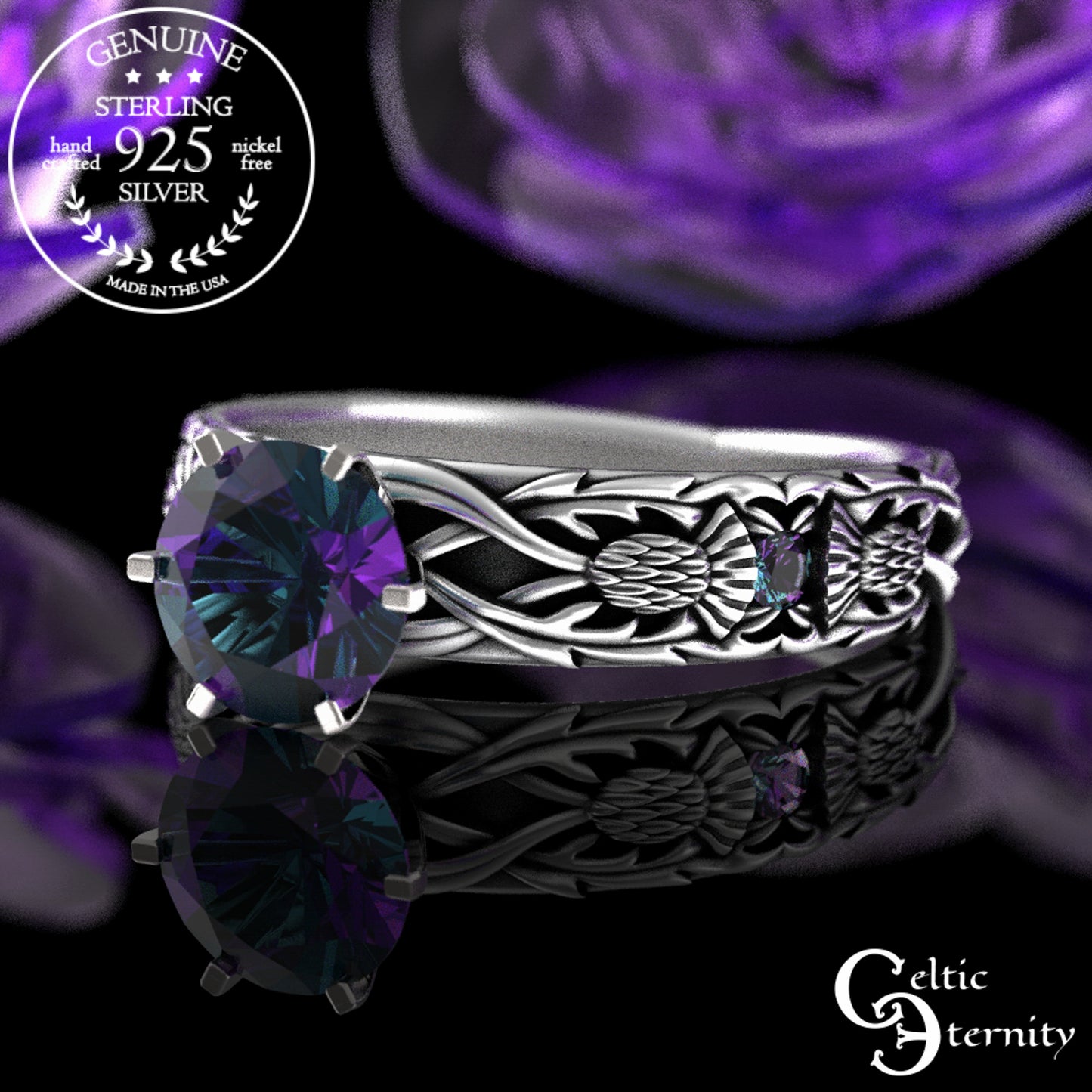 Sterling & Alexandrite Scottish Thistle Engagement Ring, 3062
