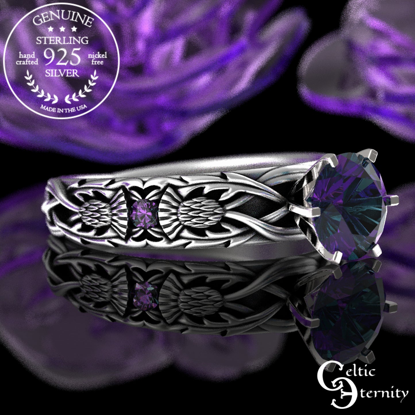 Sterling & Alexandrite Scottish Thistle Engagement Ring, 3062