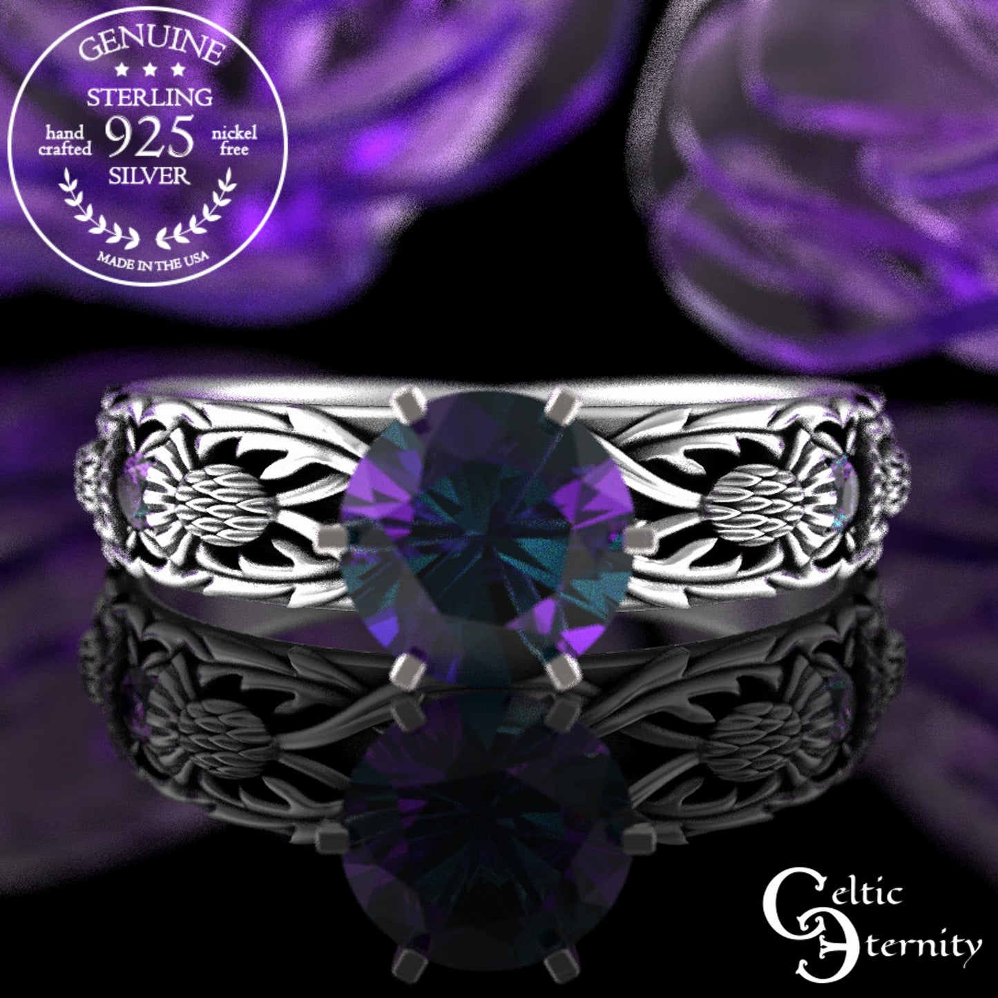 Sterling & Alexandrite Scottish Thistle Engagement Ring, 3062