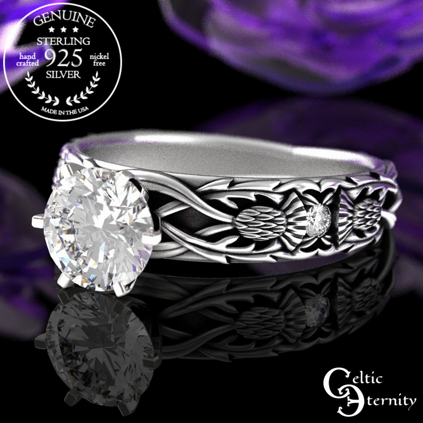 Sterling & Alexandrite Scottish Thistle Engagement Ring, 3062