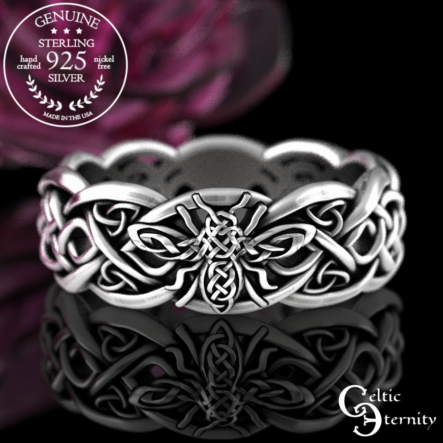Sterling Matching His & Hers Bee Wedding Band Set, 3085 3087