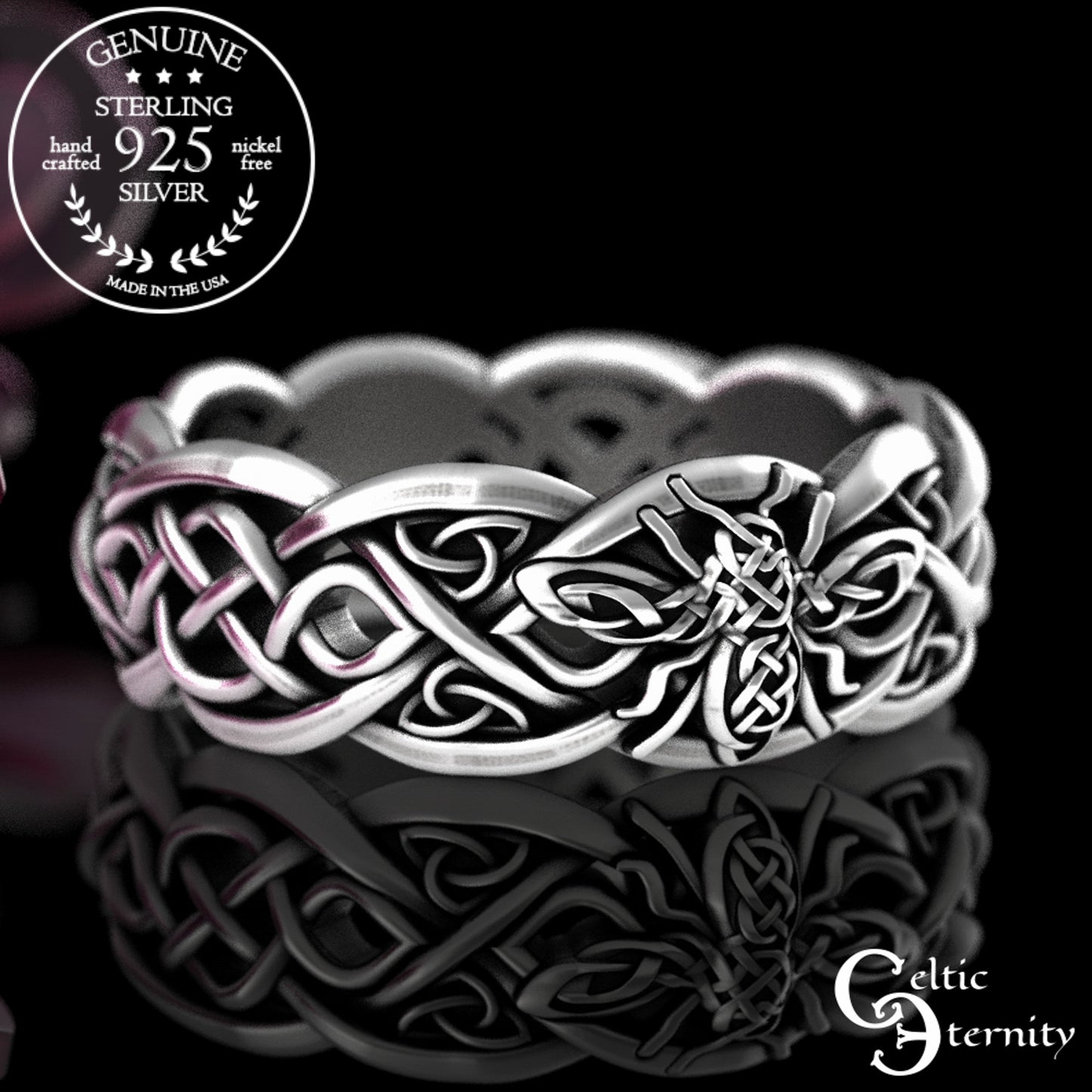 Sterling Silver Woman's Honey Bee Wedding Band, 3085