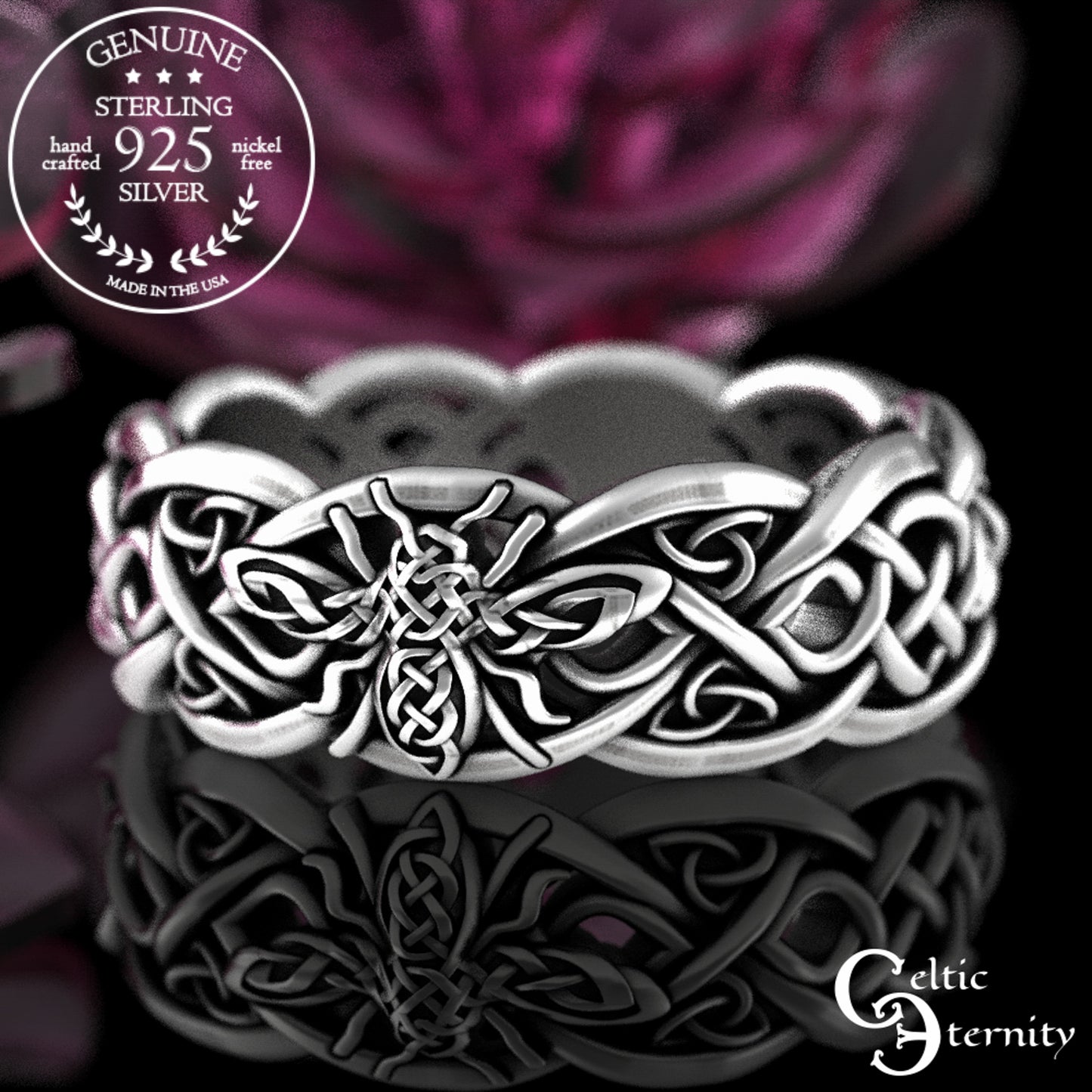 Sterling Matching His & Hers Bee Wedding Band Set, 3085 3087