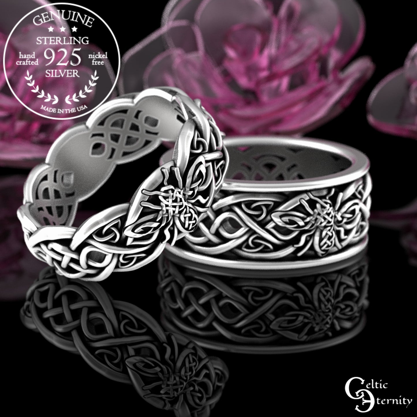 Sterling Matching His & Hers Bee Wedding Band Set, 3085 3087