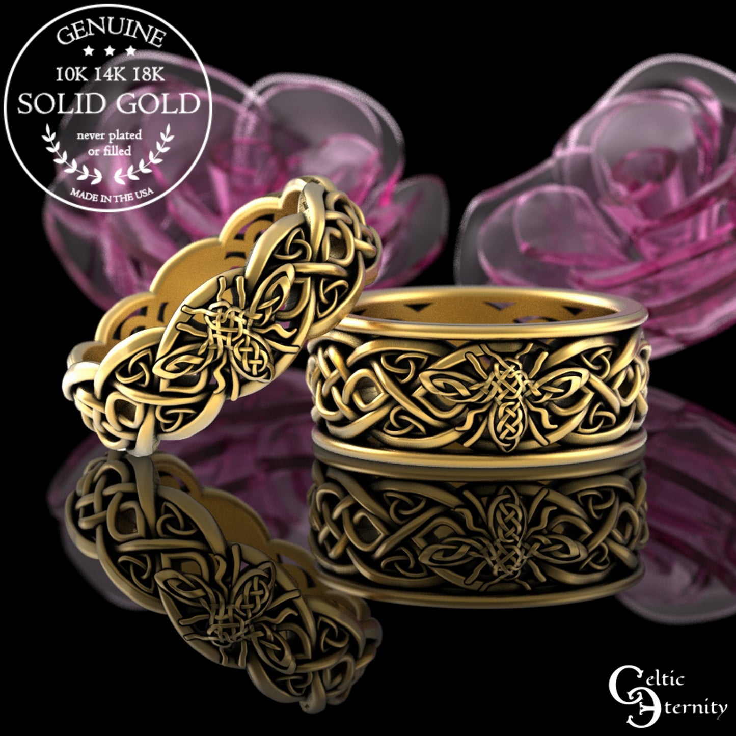 Men's Sterling Silver Bee & Irish Knotwork Wedding Band, 3087