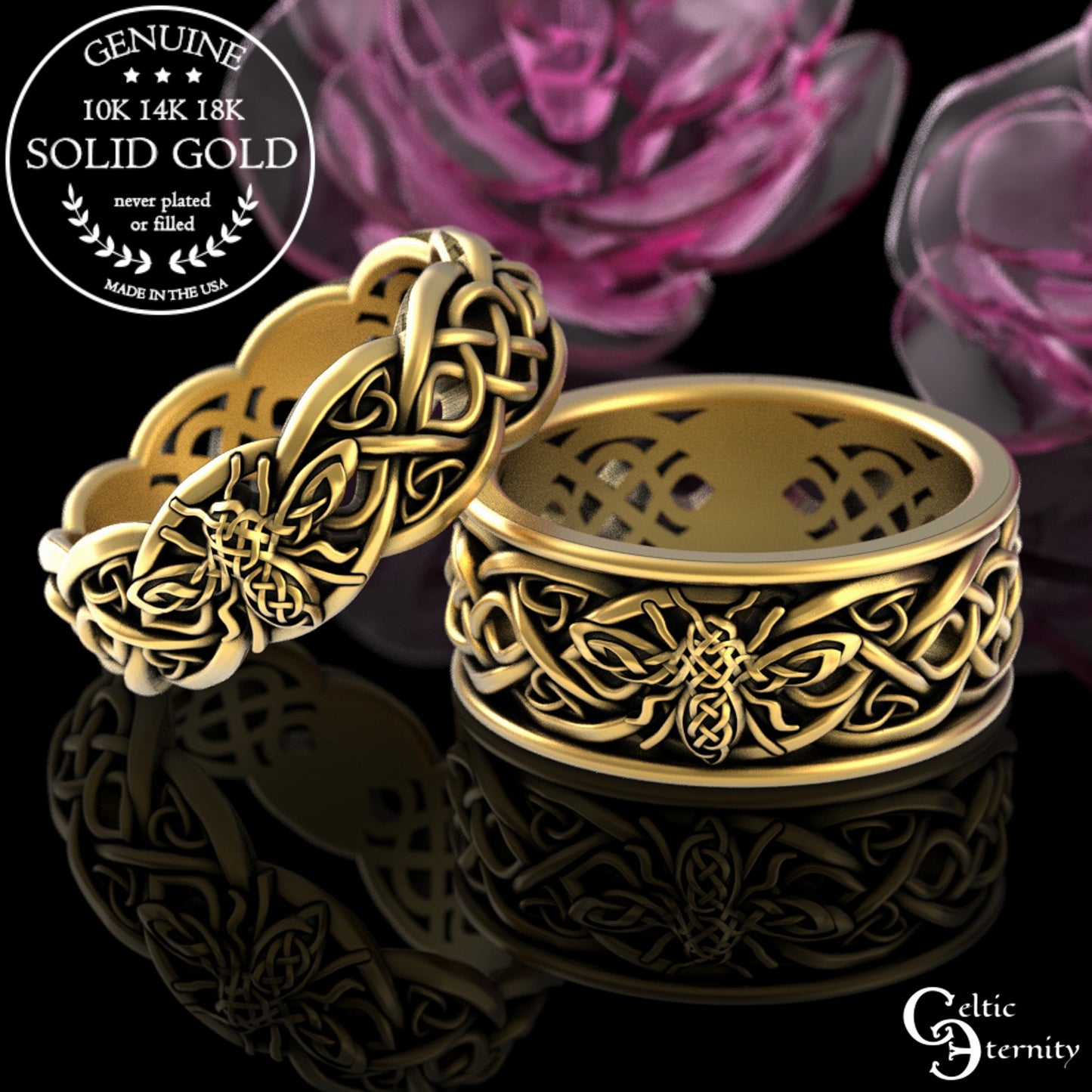 Sterling Matching His & Hers Bee Wedding Band Set, 3085 3087