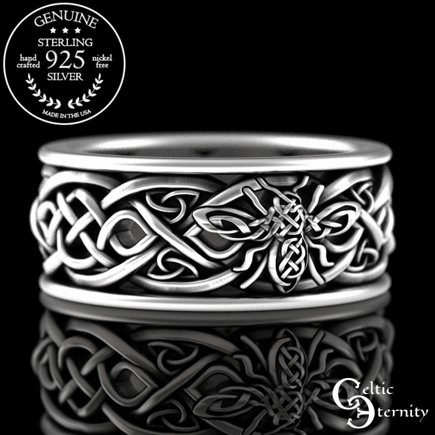 Men's Sterling Silver Bee & Irish Knotwork Wedding Band, 3087