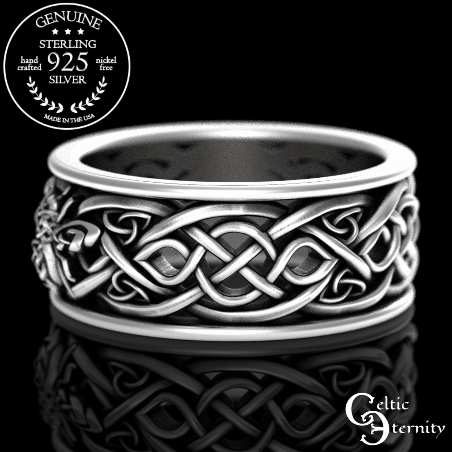 Men's Sterling Silver Bee & Irish Knotwork Wedding Band, 3087