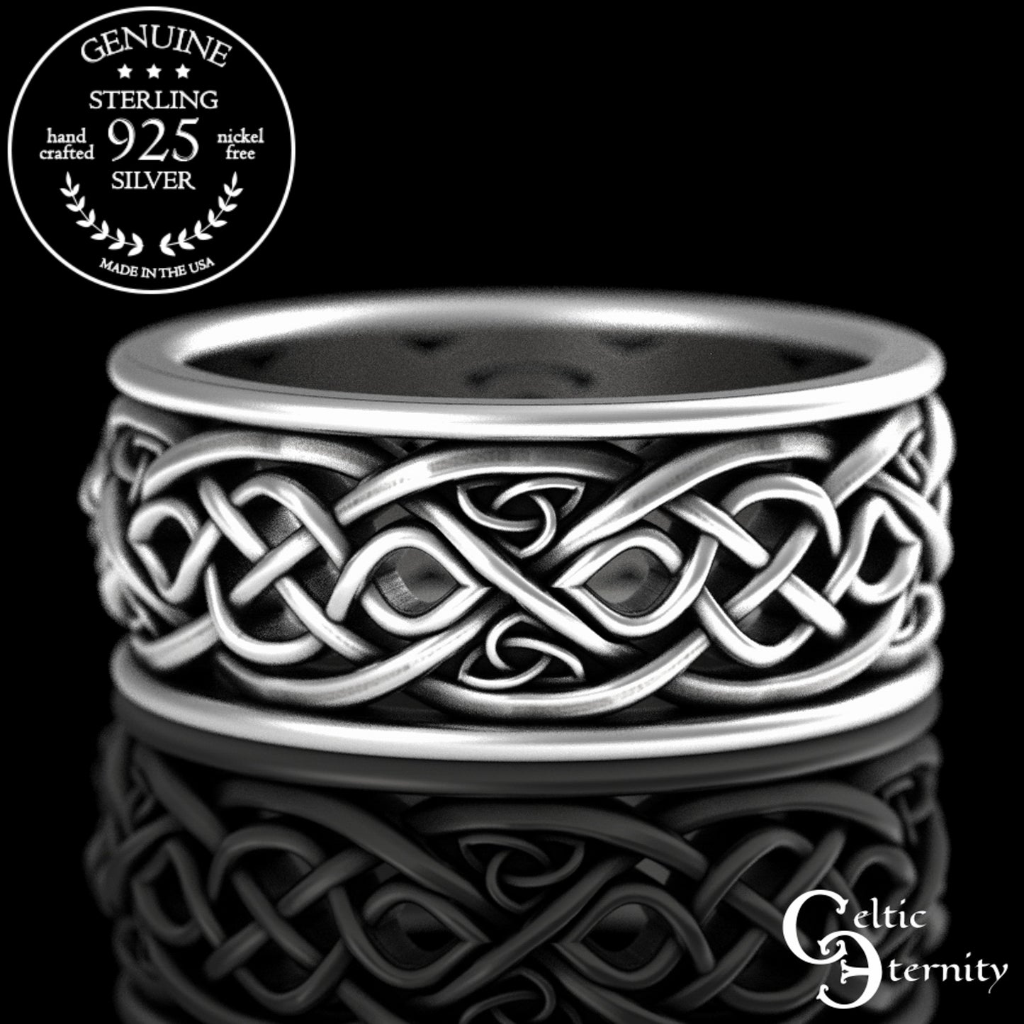 Men's Sterling Silver Bee & Irish Knotwork Wedding Band, 3087