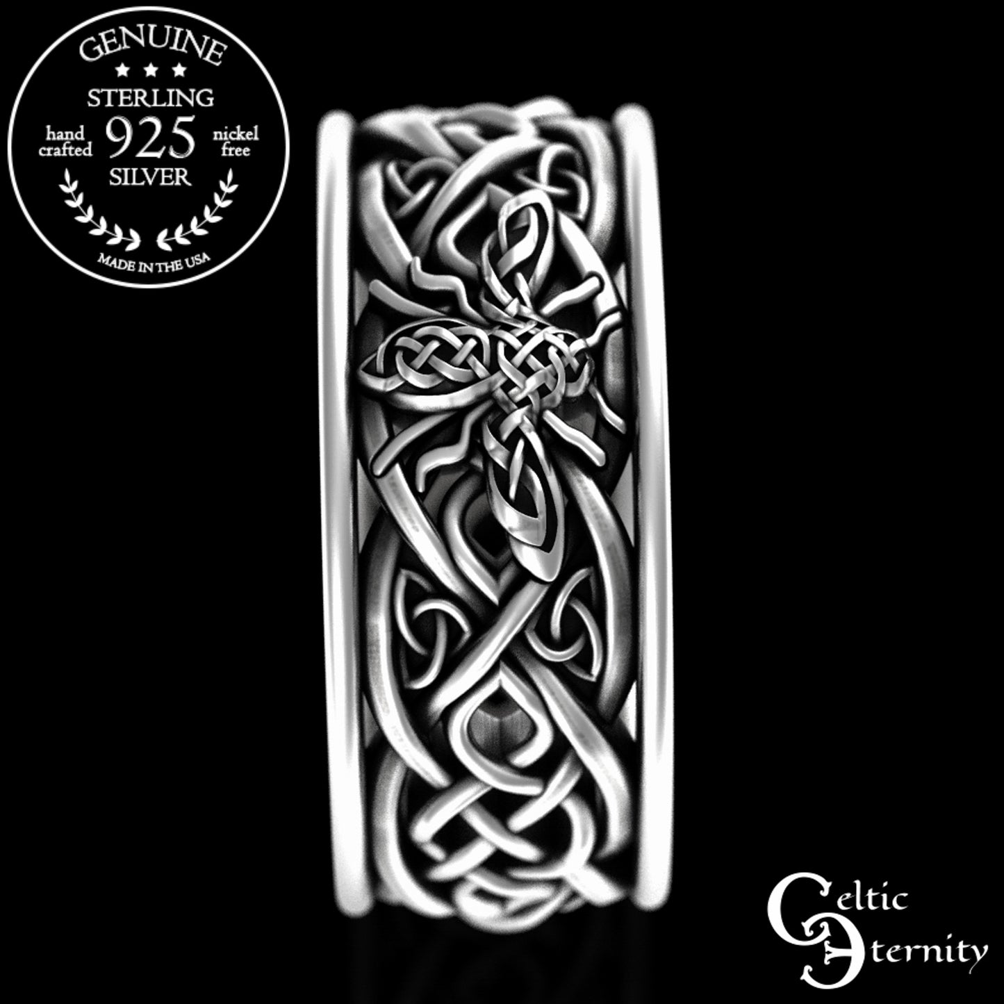 Men's Sterling Silver Bee & Irish Knotwork Wedding Band, 3087