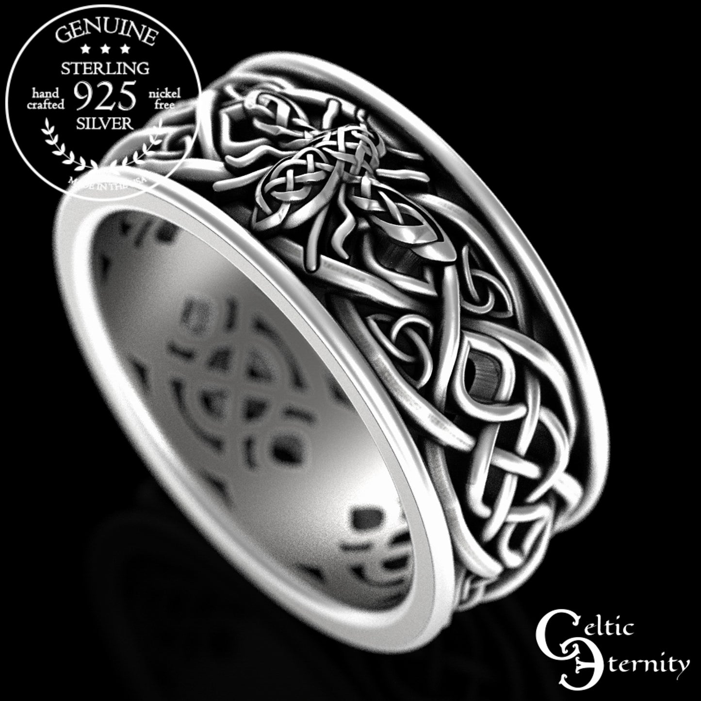 Men's Sterling Silver Bee & Irish Knotwork Wedding Band, 3087